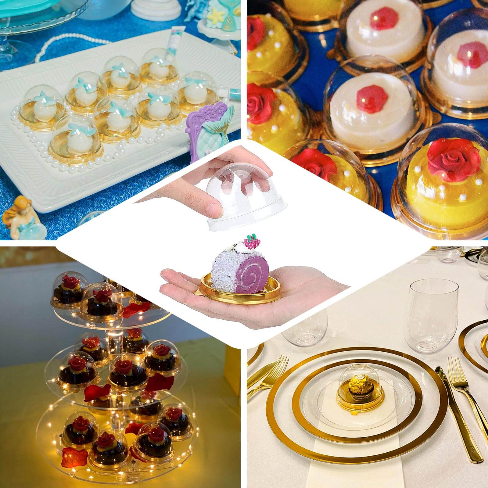 50-Pack Plastic Cupcake Favor Containers 3" Round Dome Design Gold and Clear - Party Boxes for Treat Displays - Image 5