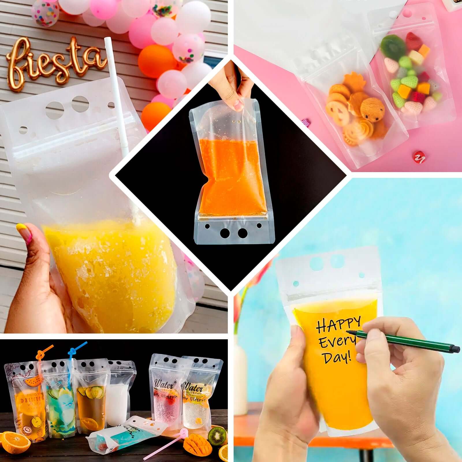 50-Pack Plastic Drink Pouches 12oz Clear with Straws and Zipper - Image 5