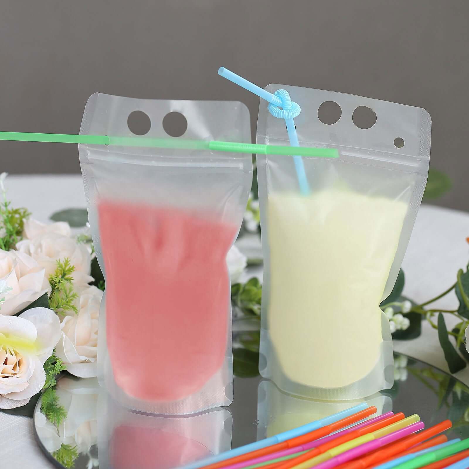 50-Pack Plastic Drink Pouches 12oz Clear with Straws and Zipper - Image 7