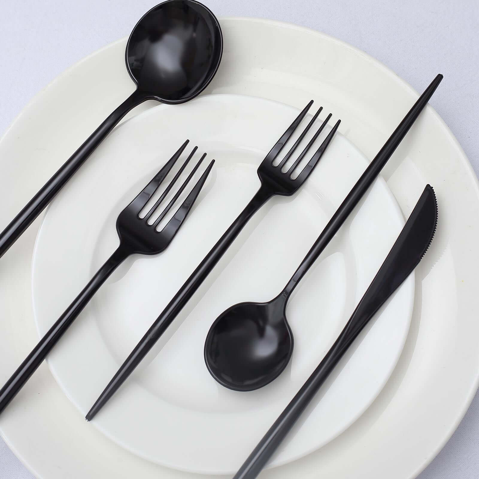50-Pack Plastic Utensil Set Black - Heavy Duty Premium Disposable Sleek Flatware - Image 8