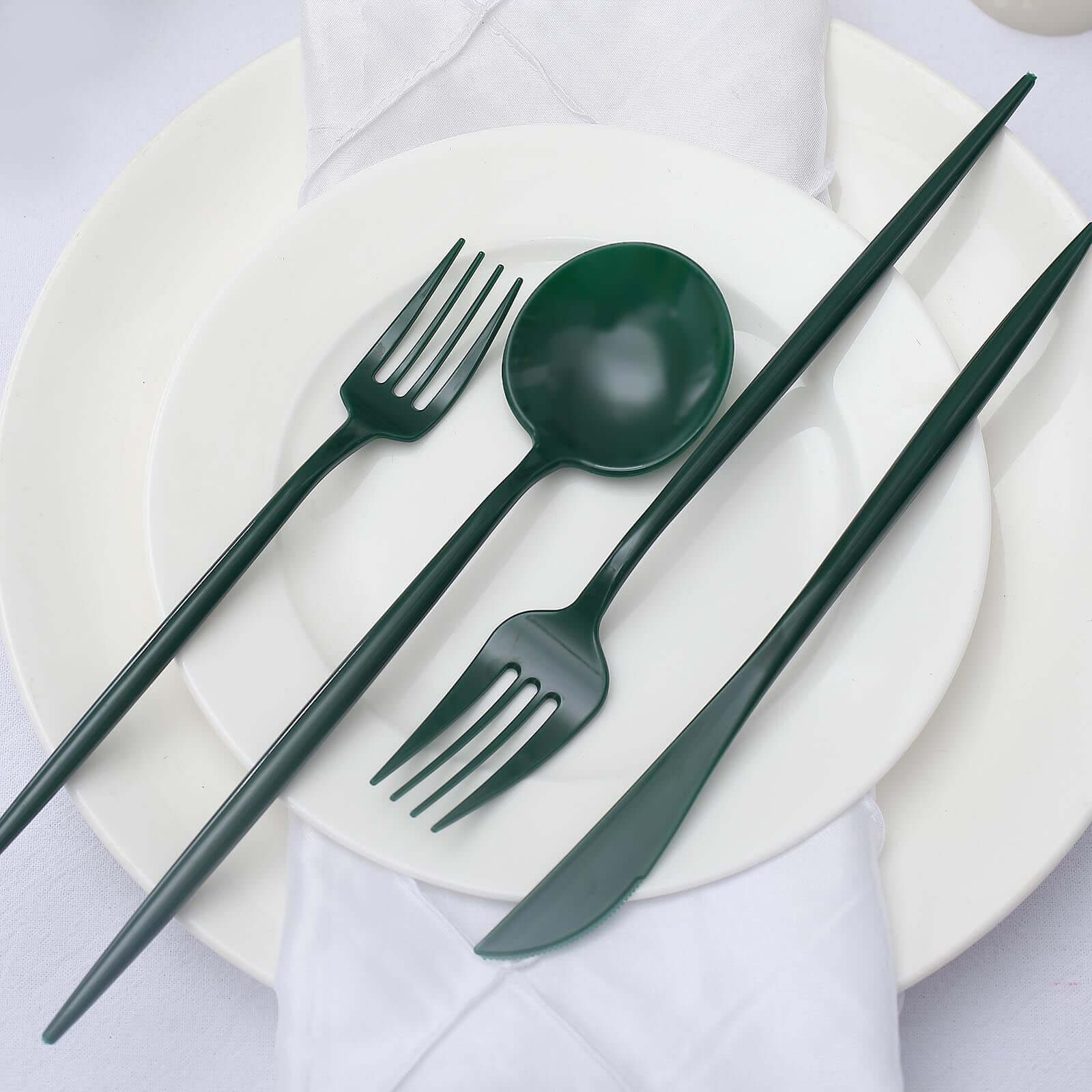 50-Pack Plastic Utensil Set Hunter Emerald Green - Heavy Duty Premium Disposable Sleek Flatware - Image 2