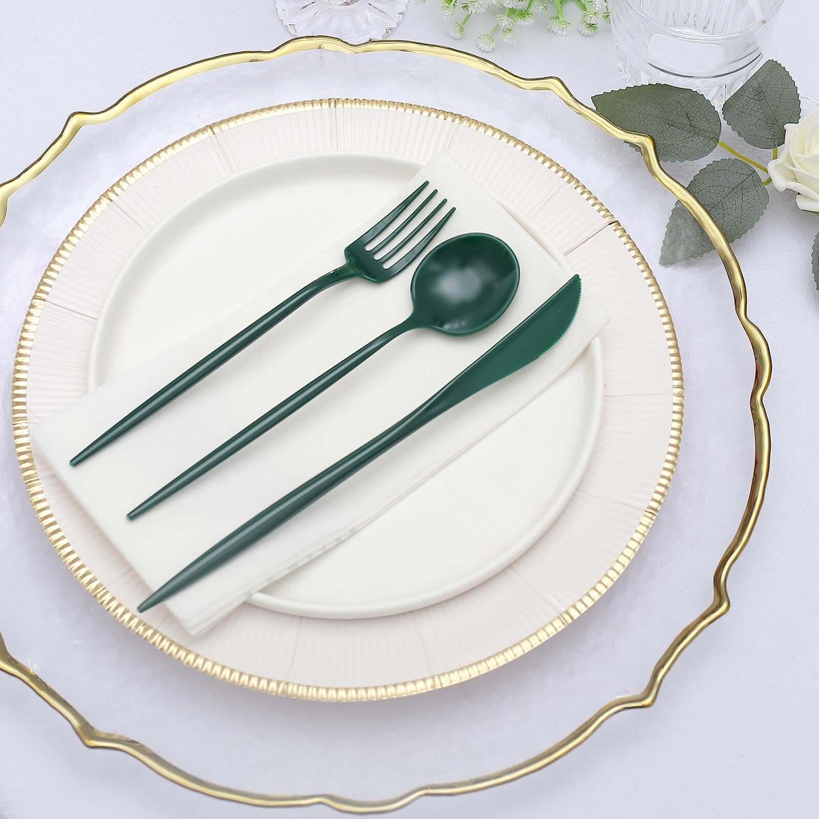 50-Pack Plastic Utensil Set Hunter Emerald Green - Heavy Duty Premium Disposable Sleek Flatware - Image 7