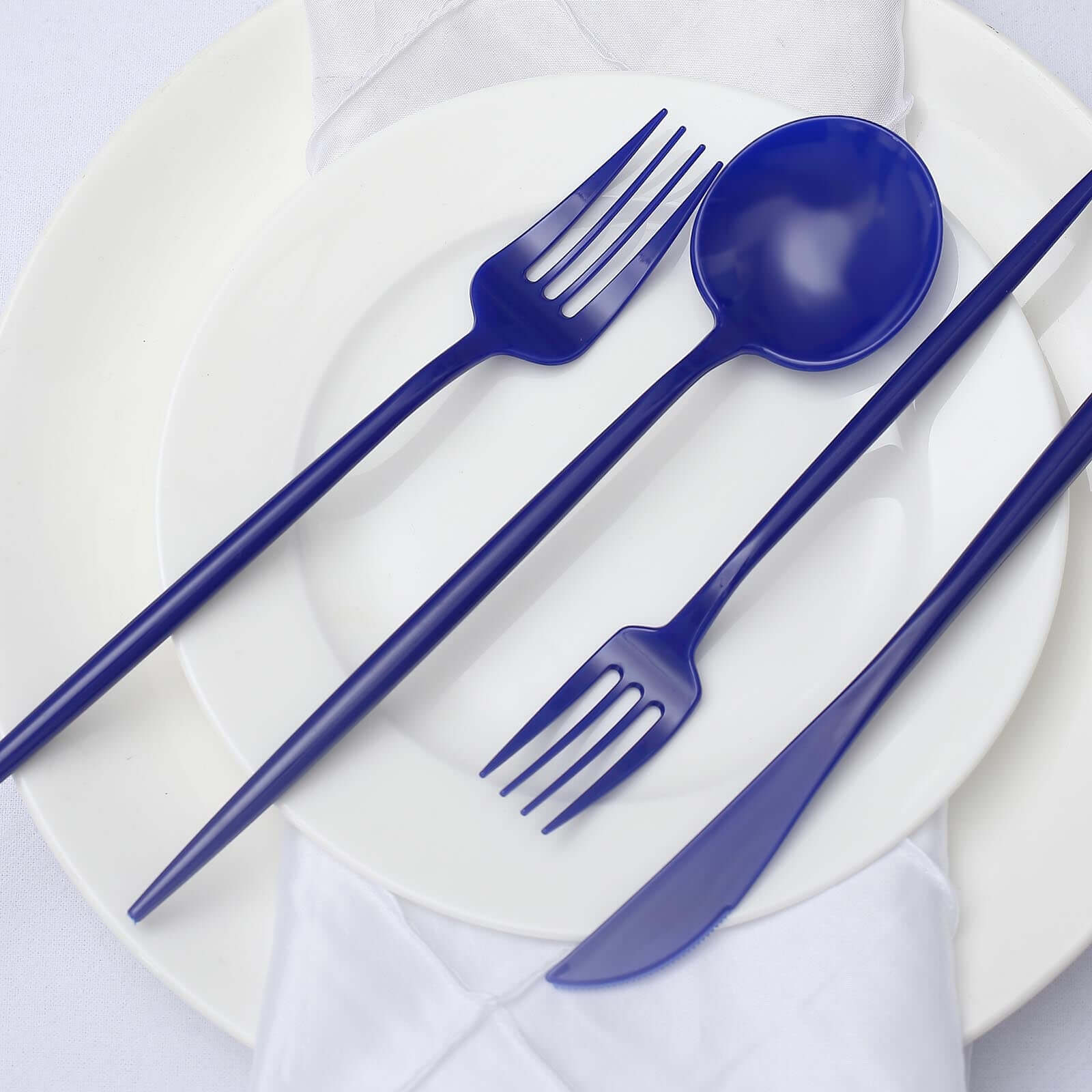 50-Pack Plastic Utensil Set Royal Blue - Heavy Duty Premium Disposable Sleek Flatware - Image 2