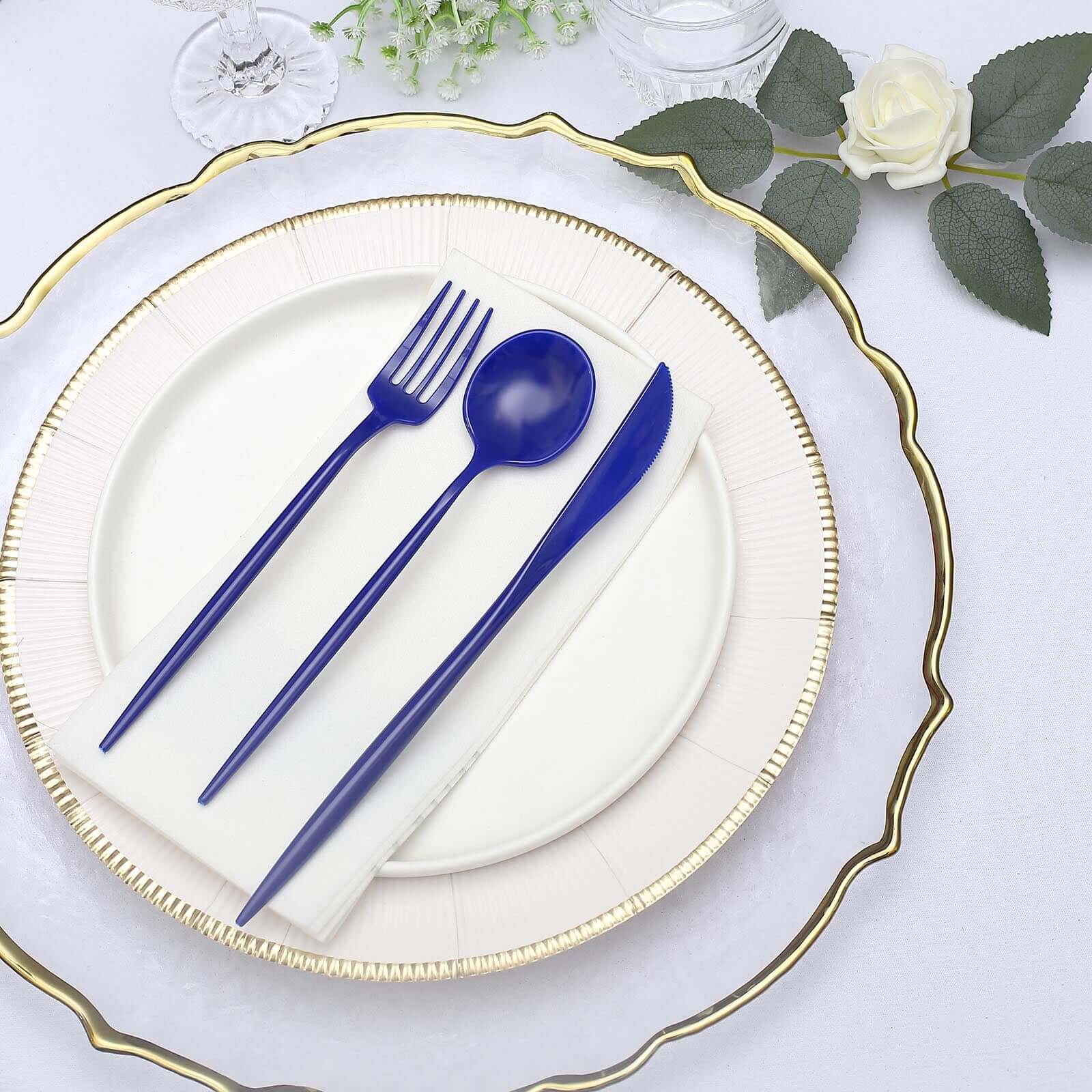 50-Pack Plastic Utensil Set Royal Blue - Heavy Duty Premium Disposable Sleek Flatware - Image 7