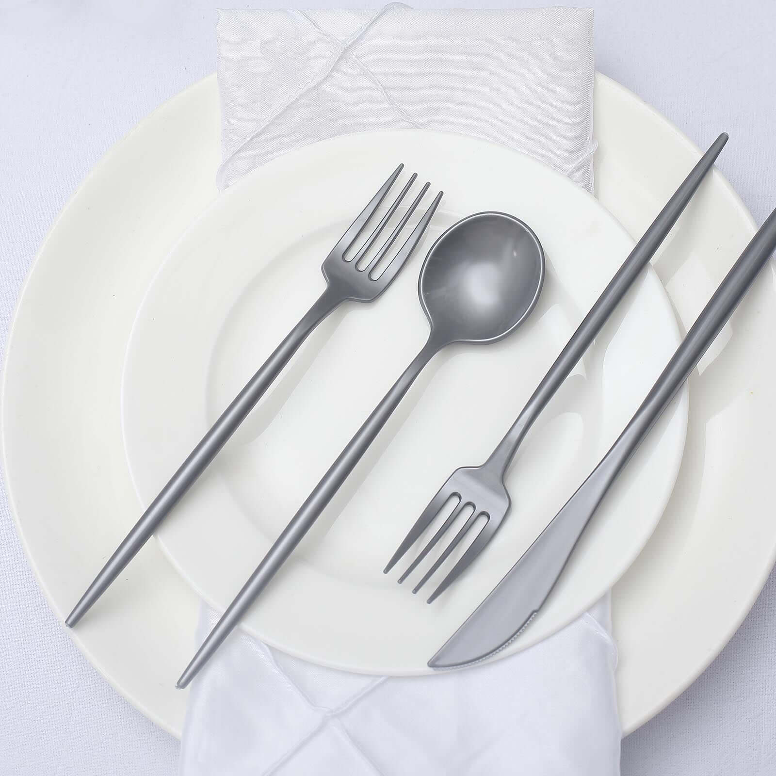 50 Pack Silver Heavy Duty Plastic Utensil Set, Disposable Dinner and Dessert Cutlery Combo Set - Image 2