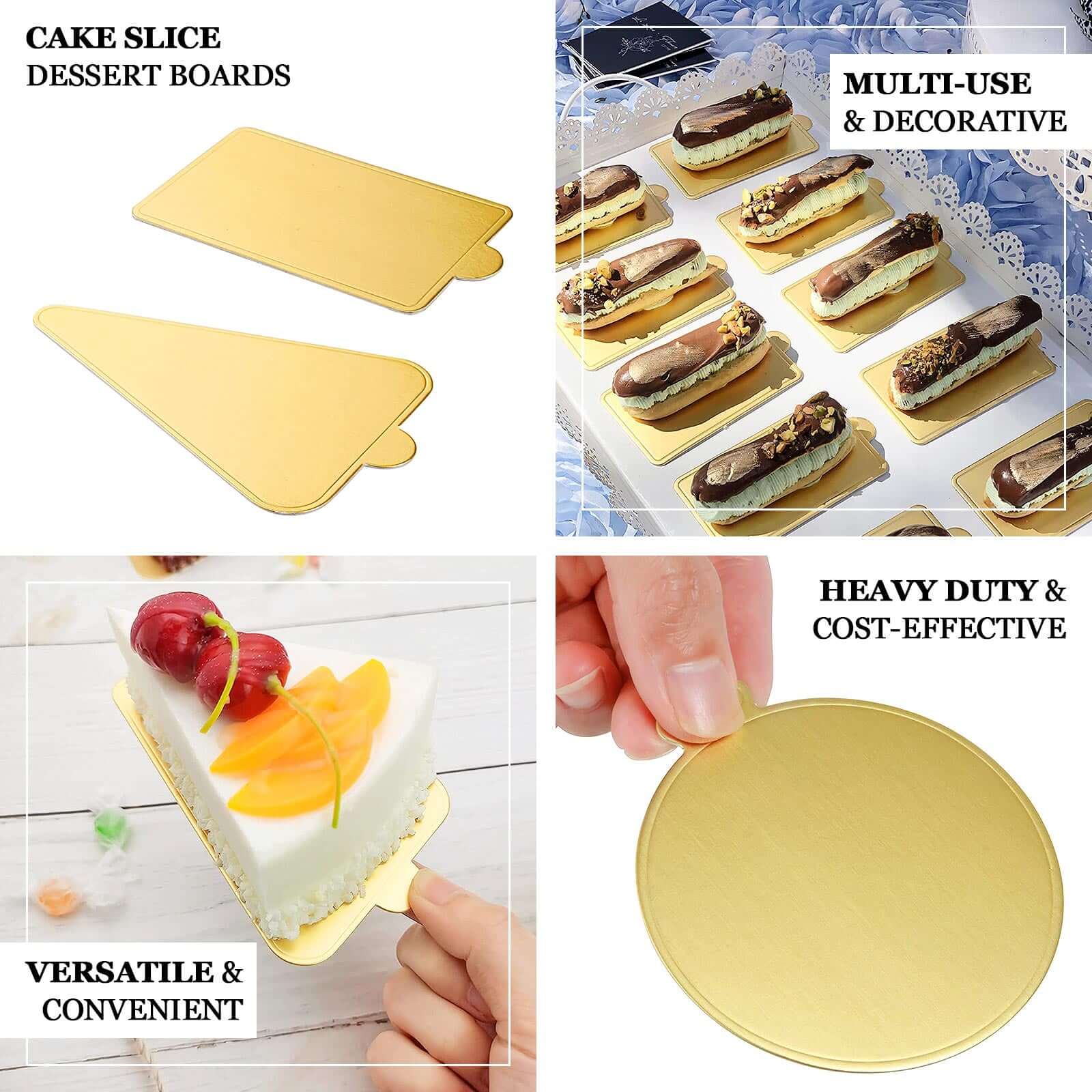 50-Pack Triangle Cake Boards 2.8"x 4.5" Gold Cardboard - Food Grade Mini Paper Trays Dessert Base for Pastries Cupcakes & Cake Slices - Image 4