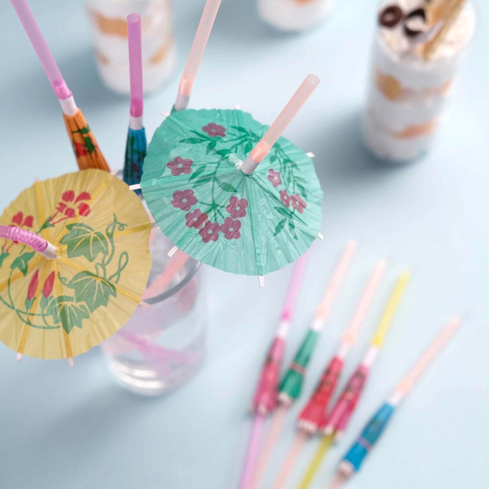 50-Pack Umbrella Drinking Straws 10" Multi-Colored - Perfect for Luau Pool Party Drinks - Image 6