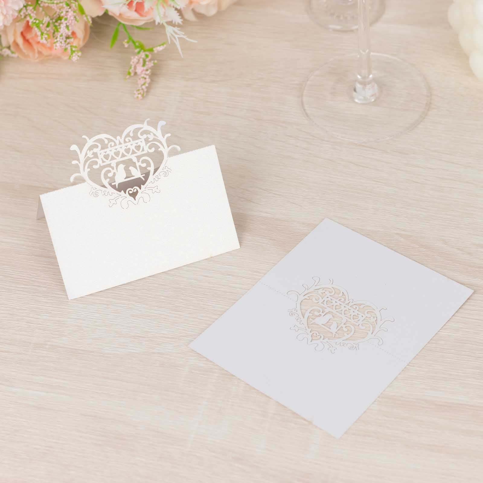 50-Pack Wedding Place Cards 210 GSM with Laser Cut Hollow Heart Design White - Printable Reservation Seating Tent Cards - Image 10