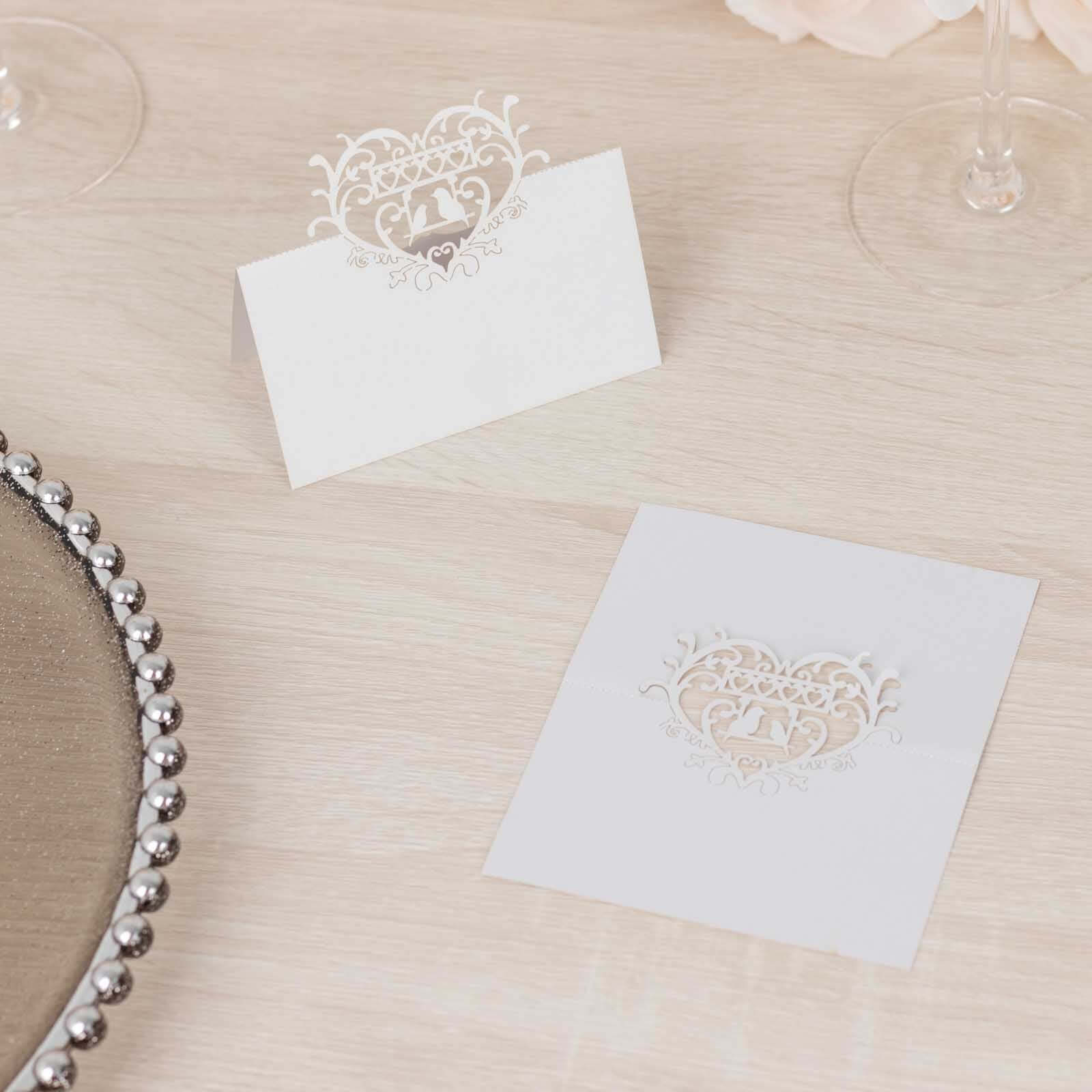 50-Pack Wedding Place Cards 210 GSM with Laser Cut Hollow Heart Design White - Printable Reservation Seating Tent Cards - Image 12