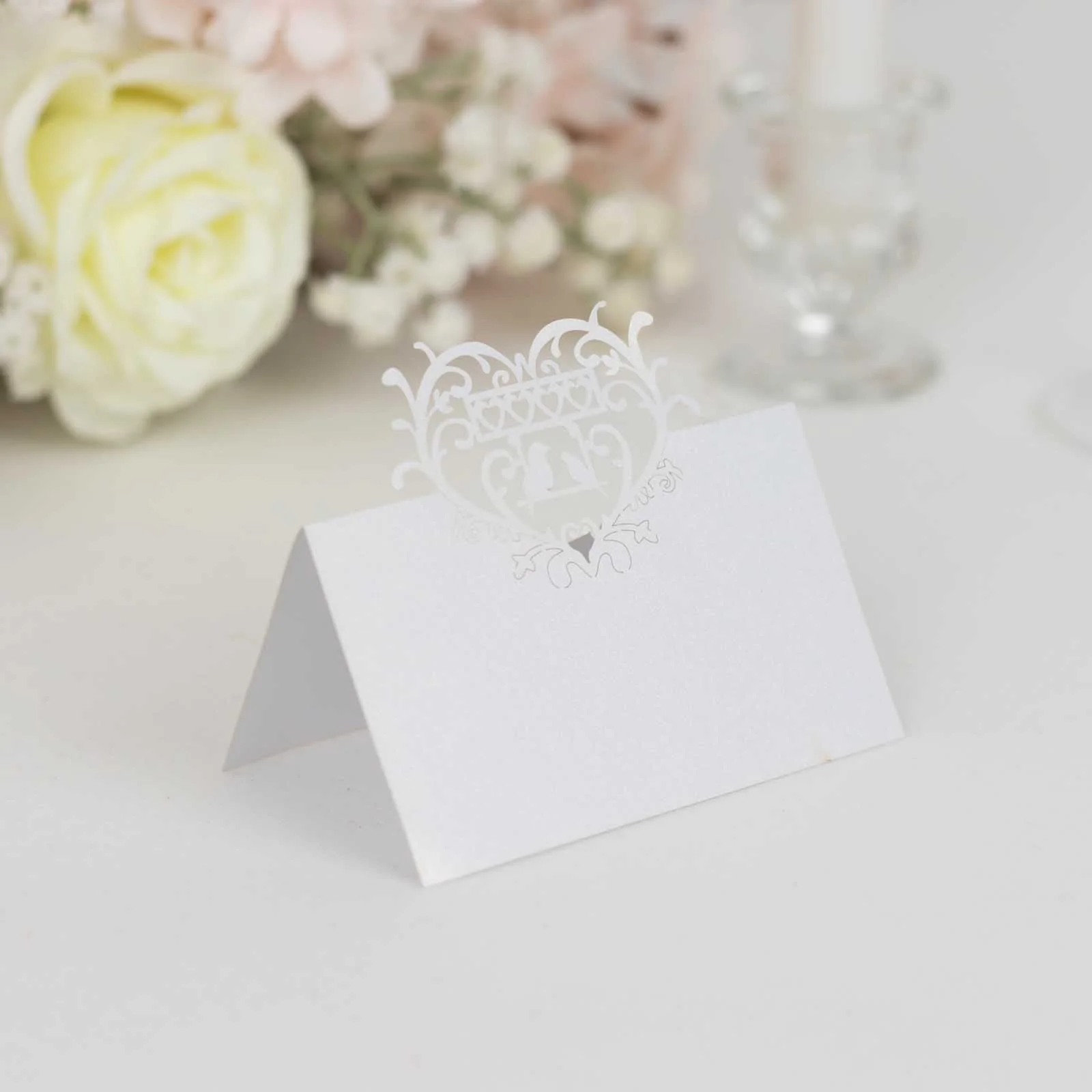 50-Pack Wedding Place Cards 210 GSM with Laser Cut Hollow Heart Design White - Printable Reservation Seating Tent Cards - Image 2