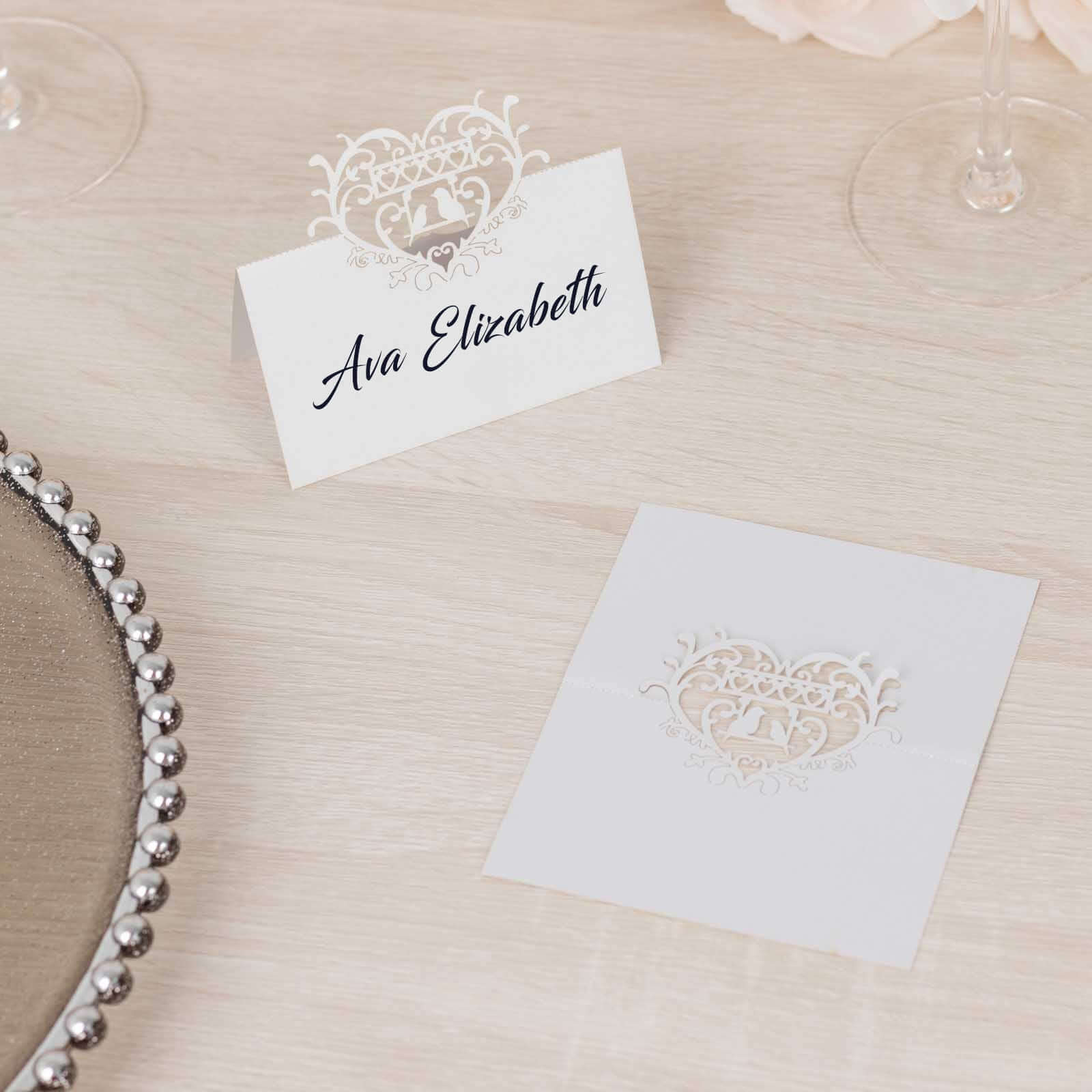 50-Pack Wedding Place Cards 210 GSM with Laser Cut Hollow Heart Design White - Printable Reservation Seating Tent Cards - Image 5