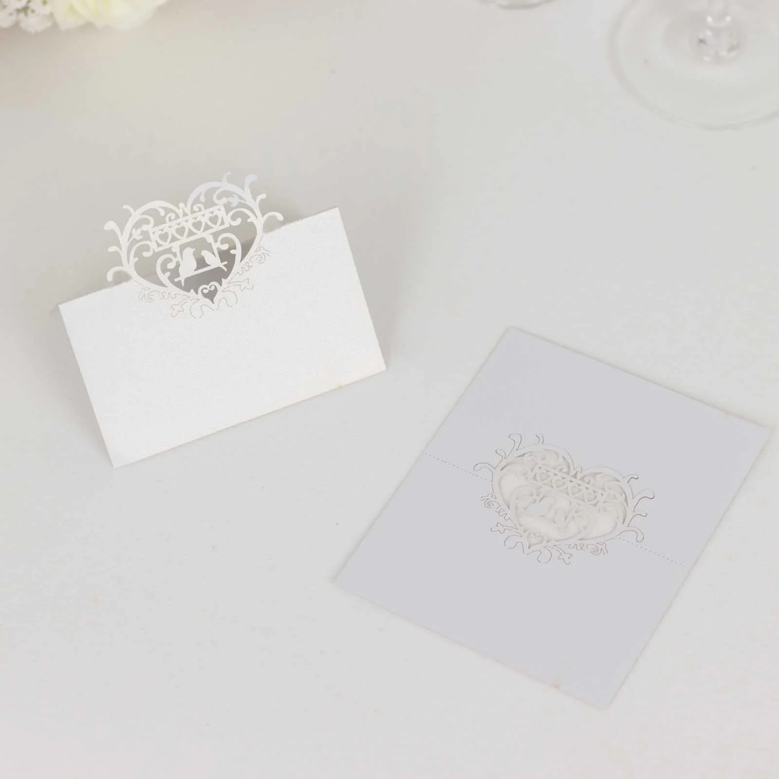 50-Pack Wedding Place Cards 210 GSM with Laser Cut Hollow Heart Design White - Printable Reservation Seating Tent Cards - Image 9