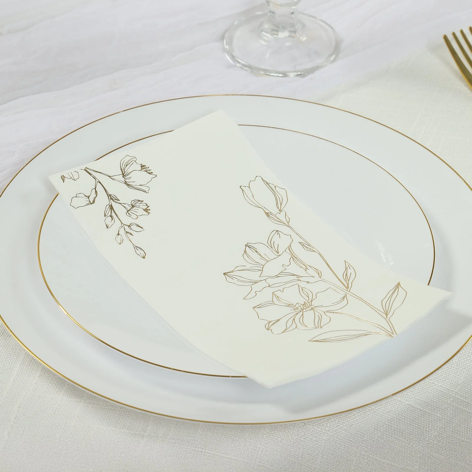 50 Pack White 2-Ply Paper Dinner Napkins with Gold Lilly Flowers Print, Highly Absorbent Soft Disposable Party Napkins - Image 3