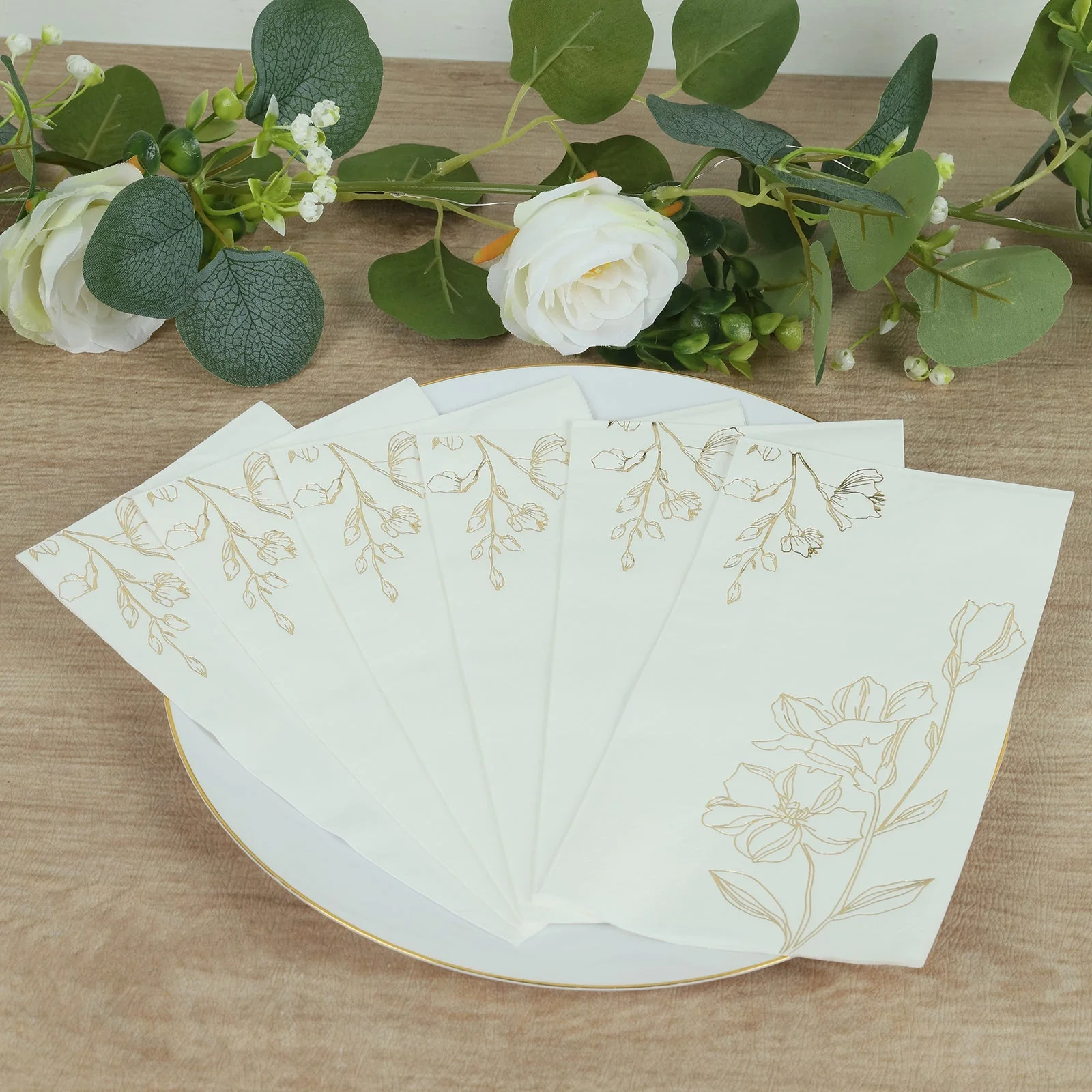 50 Pack White 2-Ply Paper Dinner Napkins with Gold Lilly Flowers Print, Highly Absorbent Soft Disposable Party Napkins - Image 5