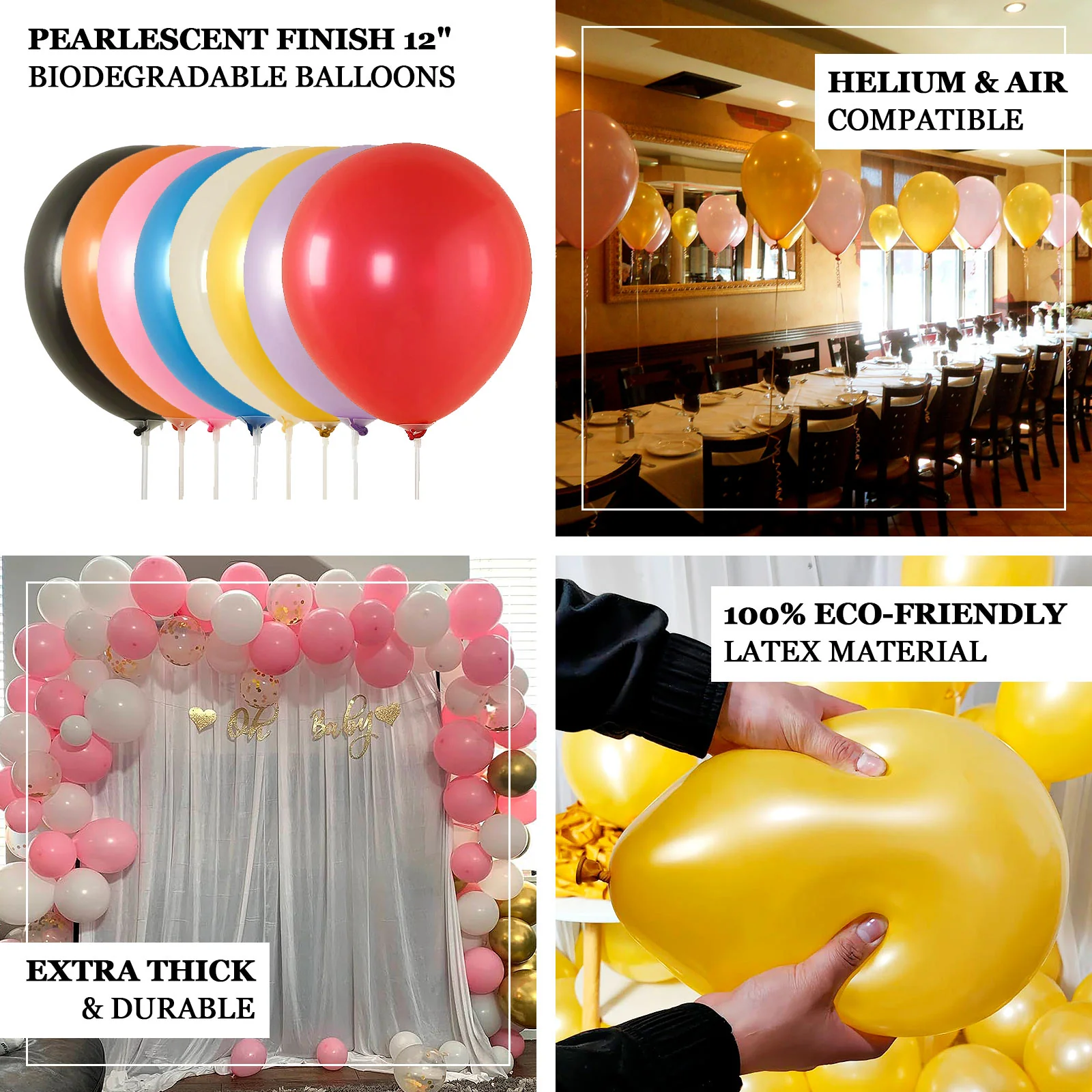 50 Pack White Biodegradable Balloons, Eco-friendly Thickened Extra Strong Latex Helium Party Balloons - 12" - Image 4
