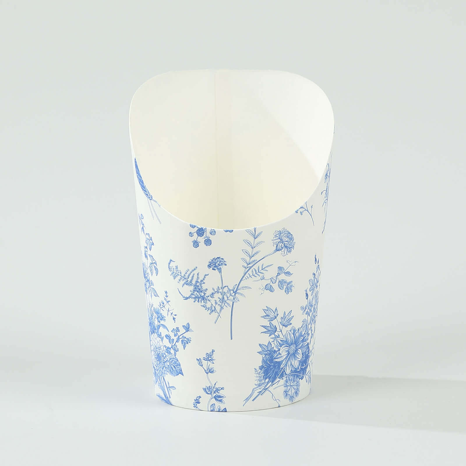 50-Pack White Blue Paper Popcorn Box Cone Cups 14oz, Disposable Appetizer Snack Cups with French Toile Floral Pattern - Durable and Stylish - Image 8