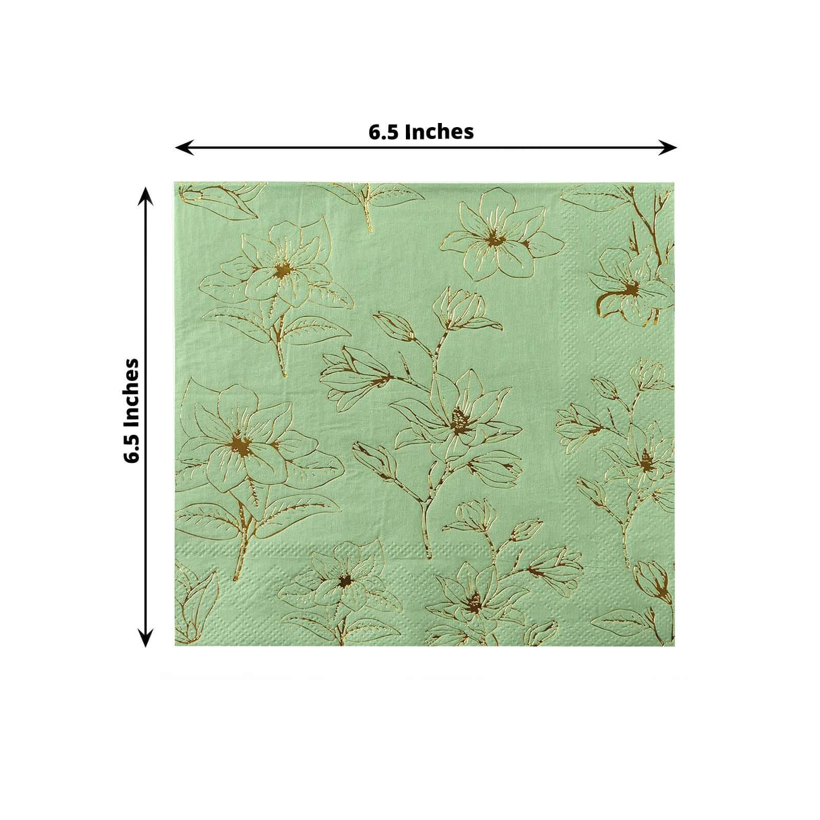 50-Pack Paper Cocktail Napkins 2 Ply Sage Green with Gold Magnolia Flowers Print - Soft and Highly Absorbent Beverage Napkins - Image 3