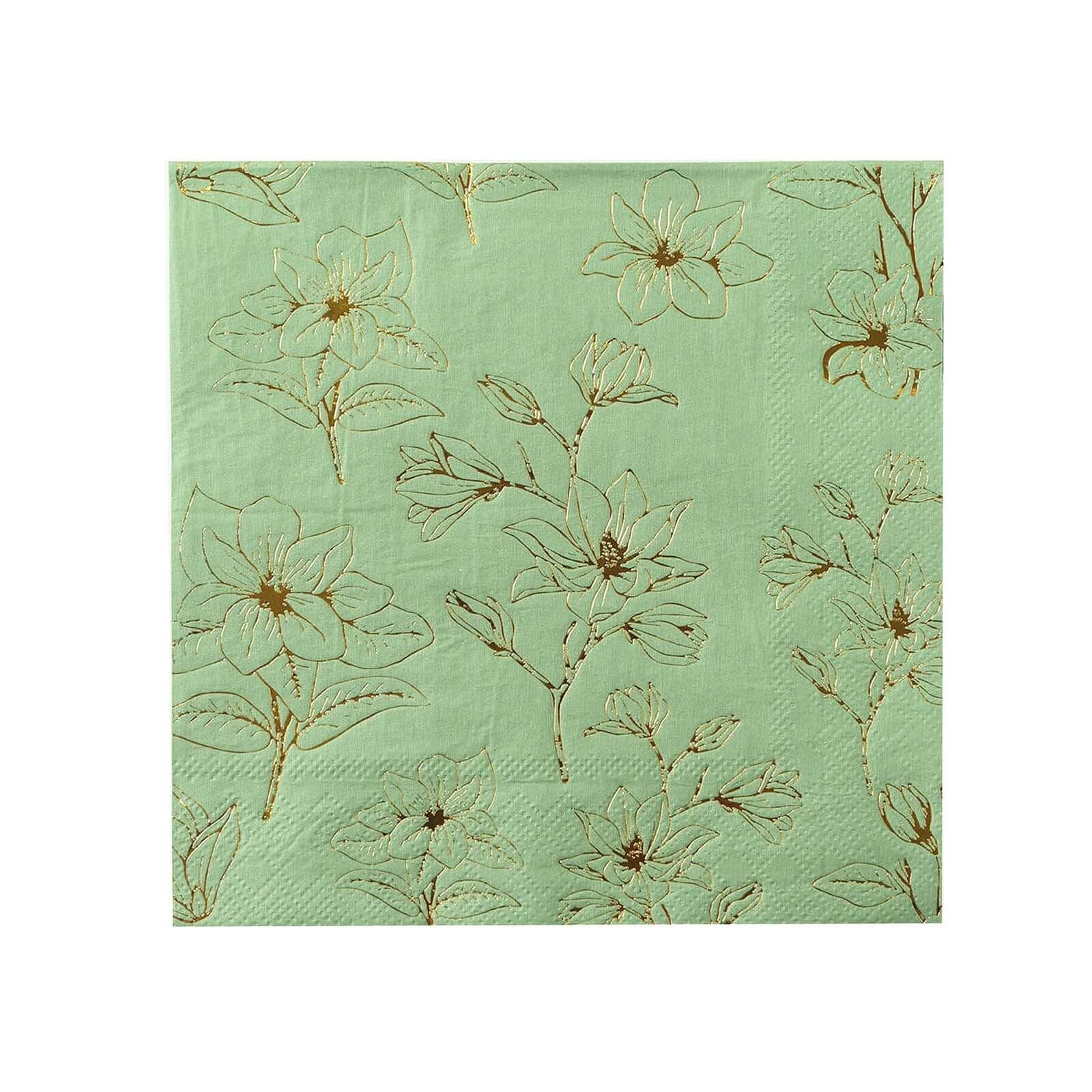 50-Pack Paper Cocktail Napkins 2 Ply Sage Green with Gold Magnolia Flowers Print - Soft and Highly Absorbent Beverage Napkins - Image 8