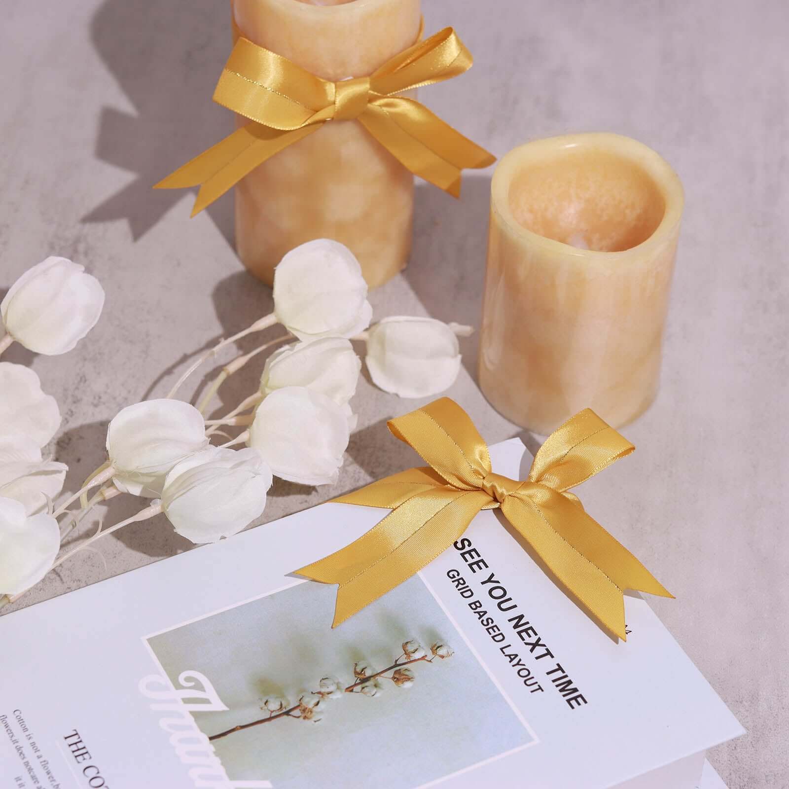 50 Pcs Gold Pre Tied Ribbon Bows, Satin Ribbon With Gold Foil Lining For Gift Basket and Party Favors Decor 10" - Image 13