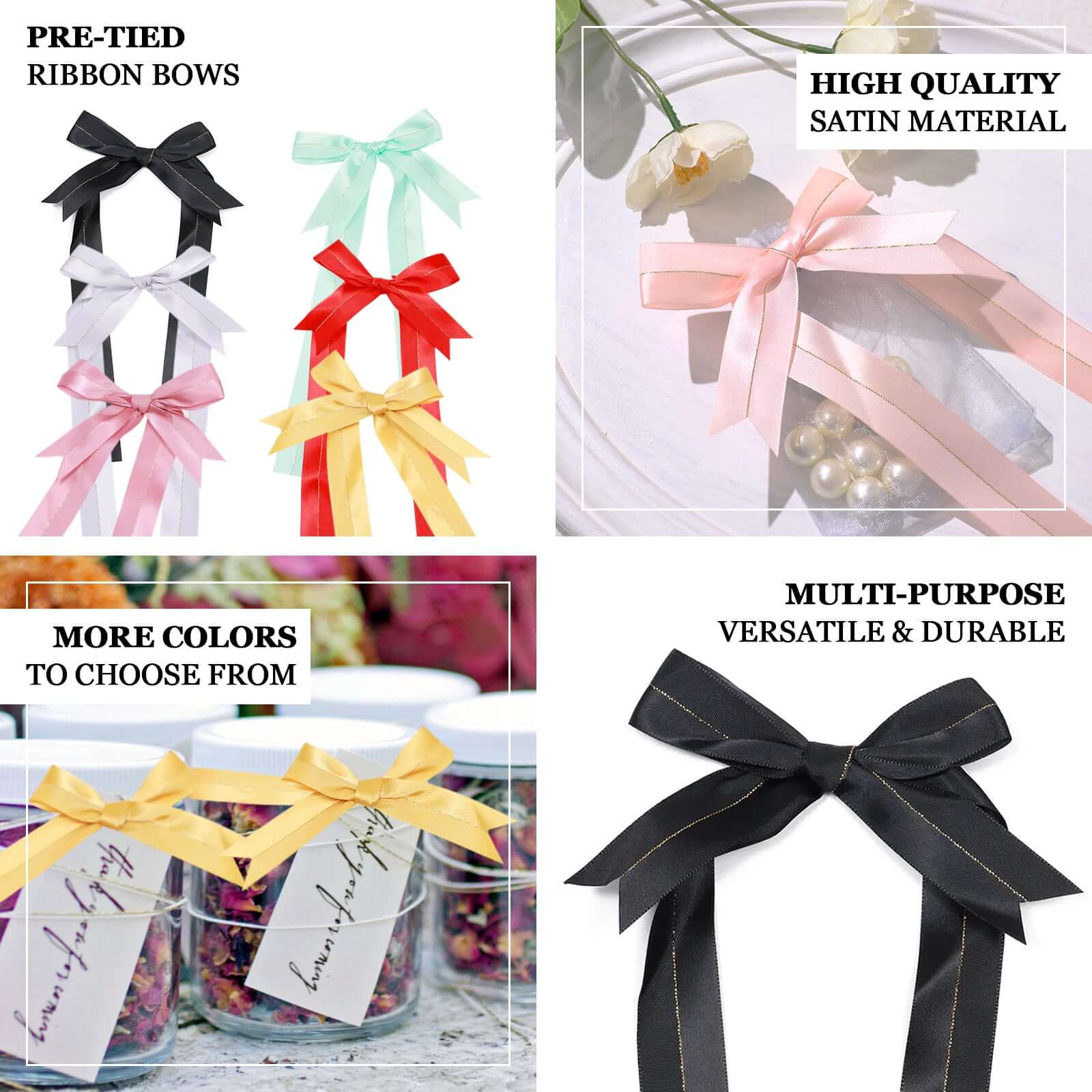 50 Pcs Gold Pre Tied Ribbon Bows, Satin Ribbon With Gold Foil Lining For Gift Basket and Party Favors Decor 10" - Image 3