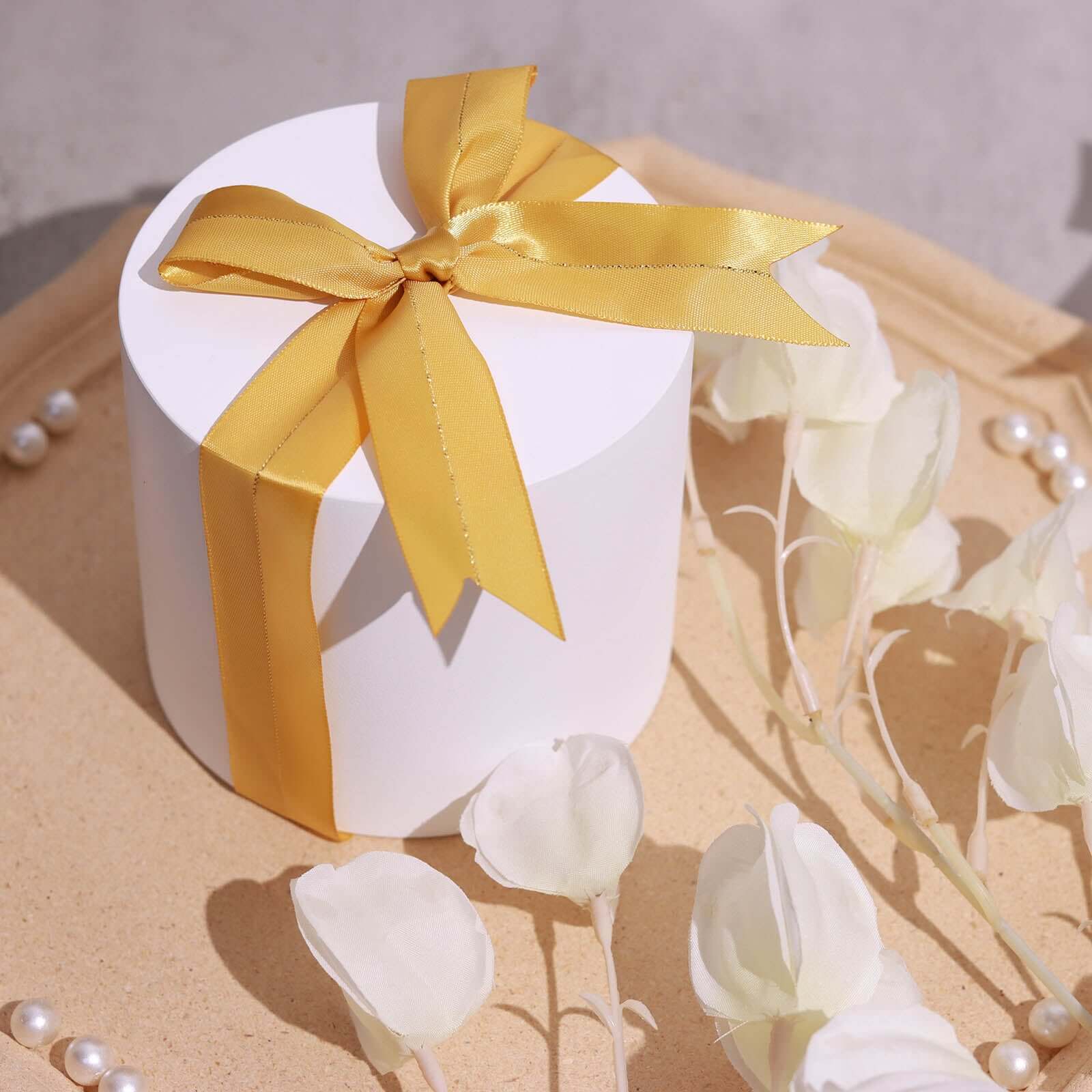 50 Pcs Gold Pre Tied Ribbon Bows, Satin Ribbon With Gold Foil Lining For Gift Basket and Party Favors Decor 10" - Image 5