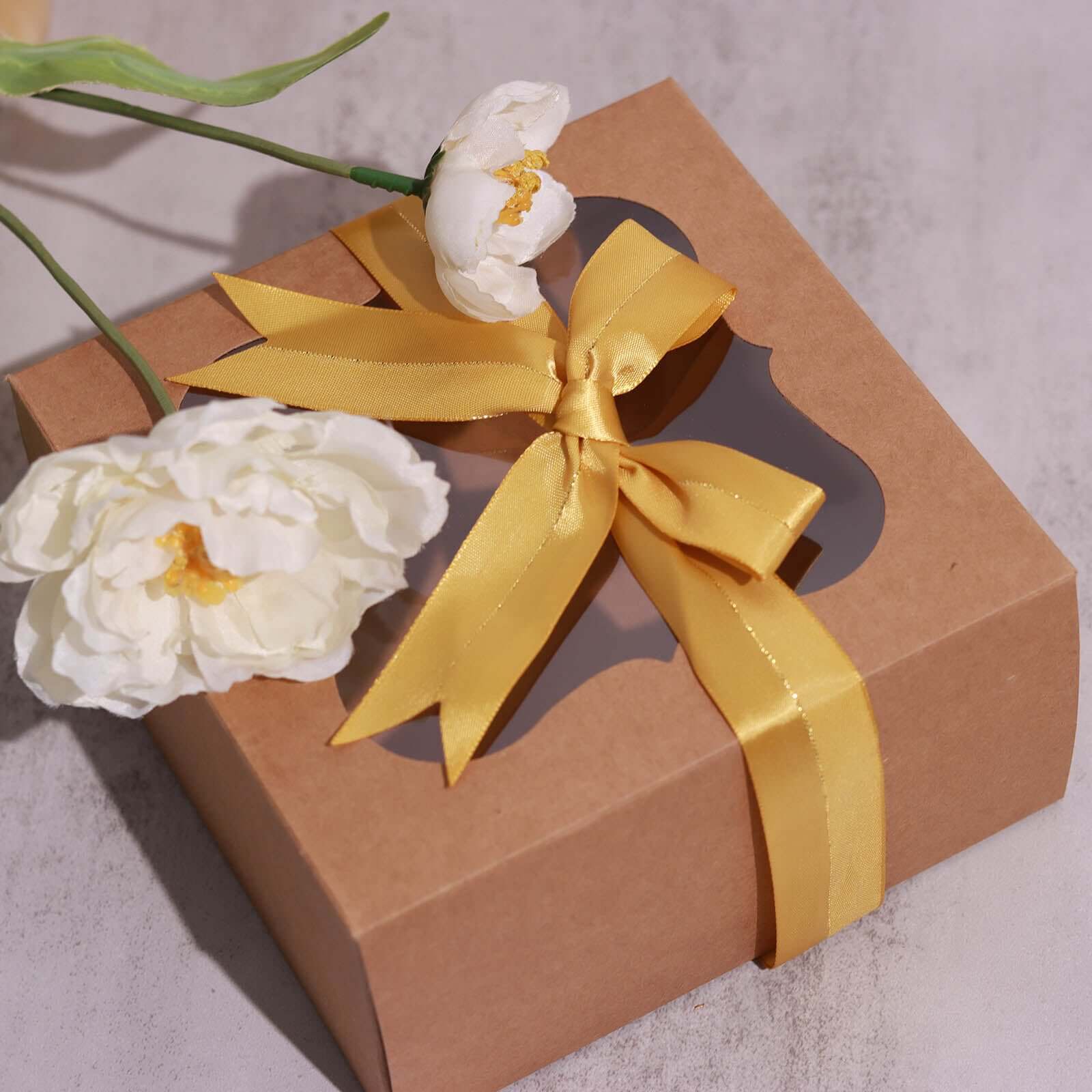 50 Pcs Gold Pre Tied Ribbon Bows, Satin Ribbon With Gold Foil Lining For Gift Basket and Party Favors Decor 10" - Image 6