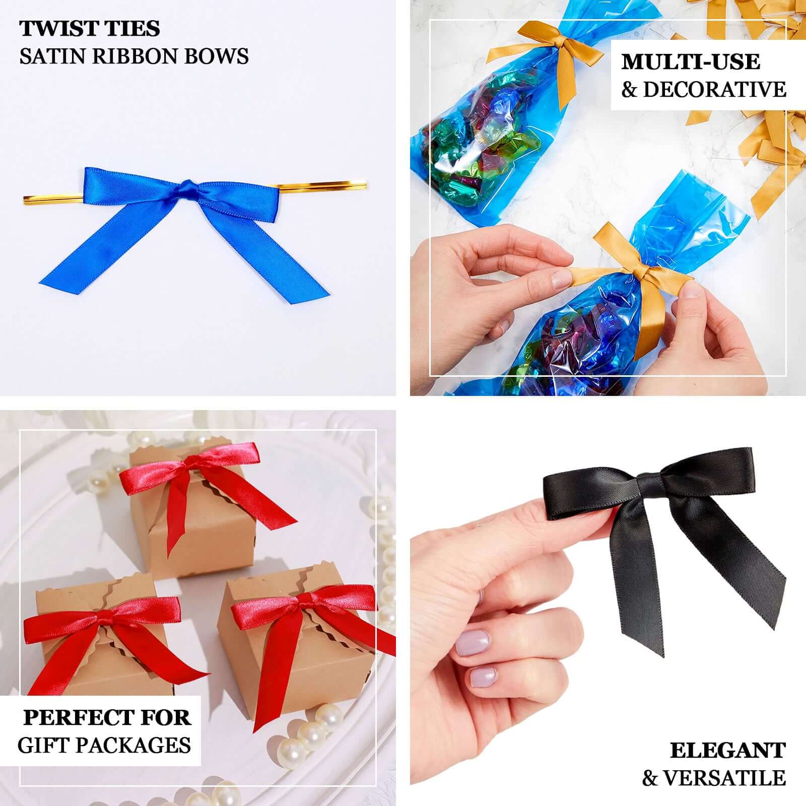 50 Pcs Satin Ribbon Bows With Twist Ties, Gift Basket Party Favor Bags Decor -  Hunter Emerald Green Classic Style 3" - Image 3