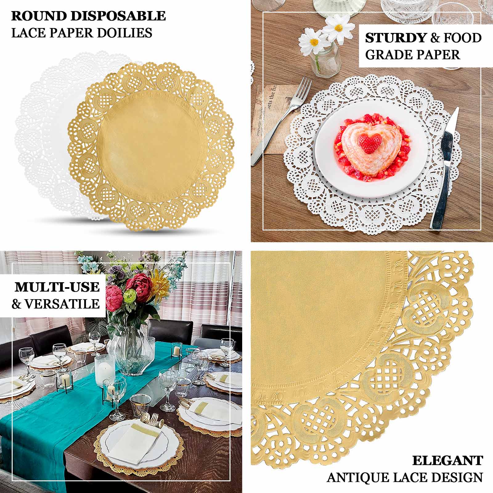 50 Pcs Paper Round Placemats 12" Gold - Food Grade Lace Paper Doilies for Desserts, Crafts & Table Decor - Image 4