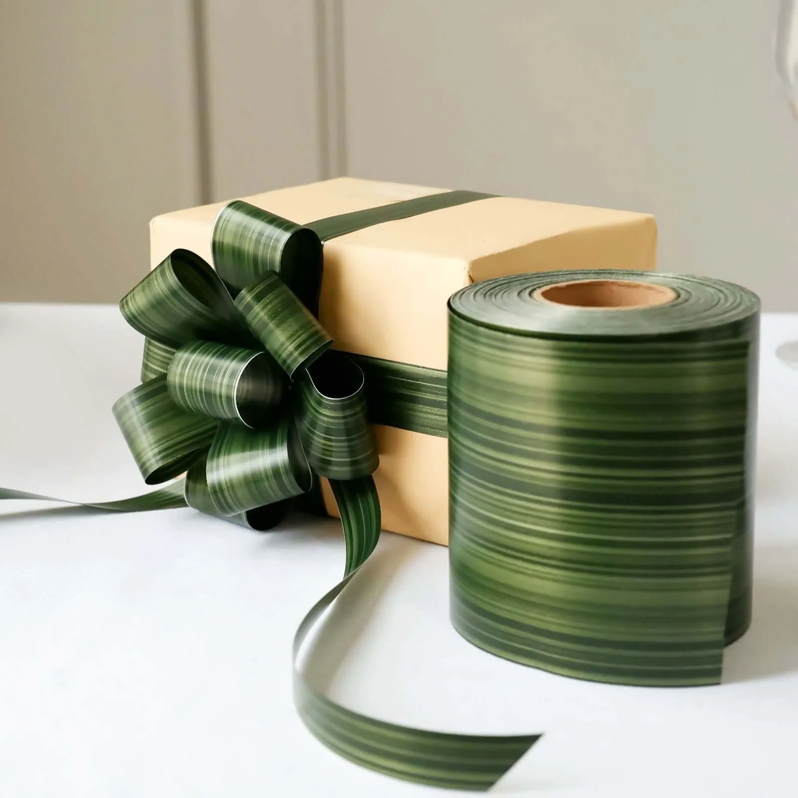 Green Ti Leaf Two Sided Craft Satin Bouquet Ribbon Wrap, Waterproof Floral DIY Supplies 50 Yards 4" - Image 2