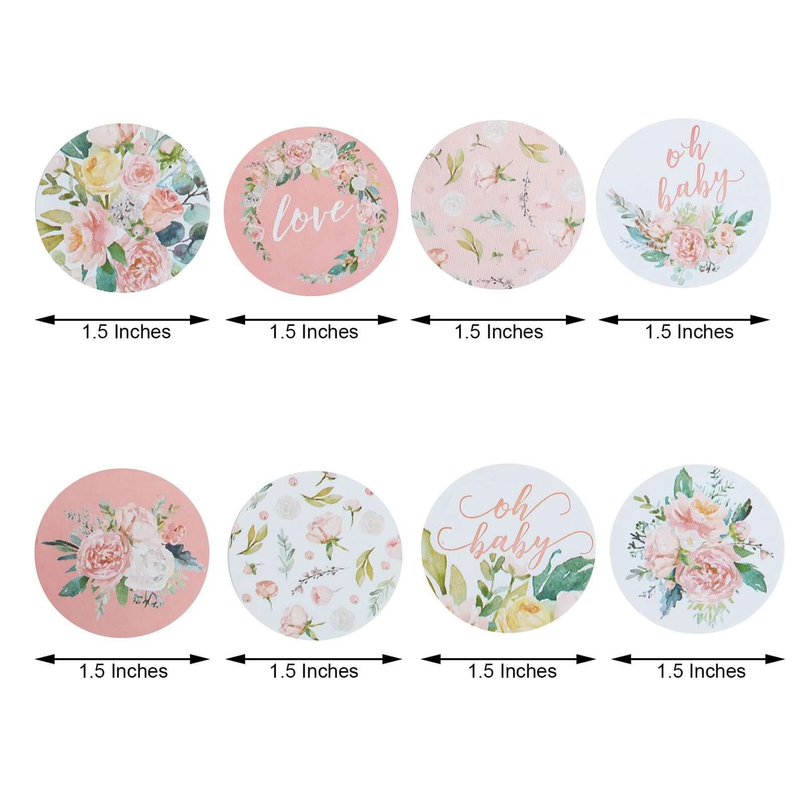 500pcs Baby Shower Love and Oh Baby Floral Stickers Roll, Labels For DIY Envelope Seal - Round 1.5" - Image 3