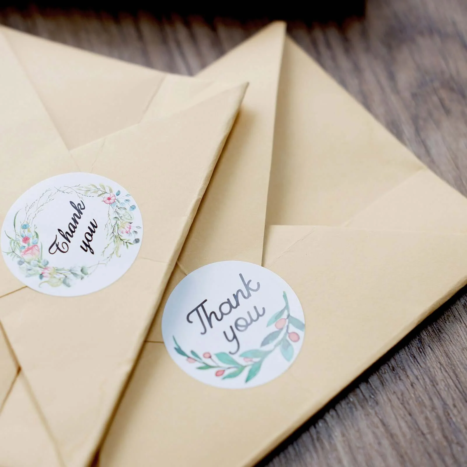 500pcs Thank You Black Print and Floral Design Stickers Roll, DIY Envelope Seal Labels - Round Assorted Designs 1.5" - Image 2