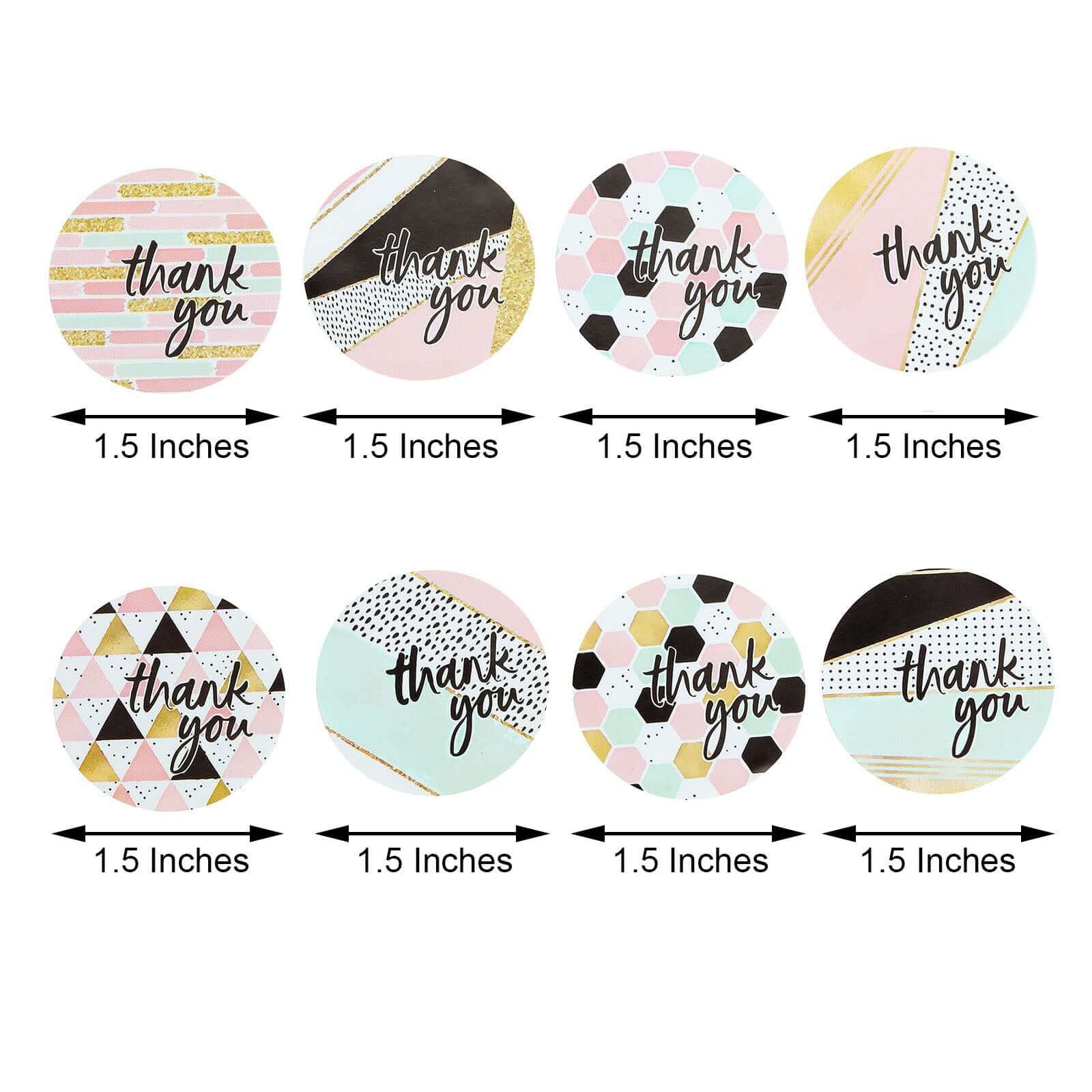 500pcs Thank You Black/White/Gold/Pink Glam Stickers Roll, Labels For DIY Envelope Seal Assorted Geometric Design - Round 1.5" - Image 3