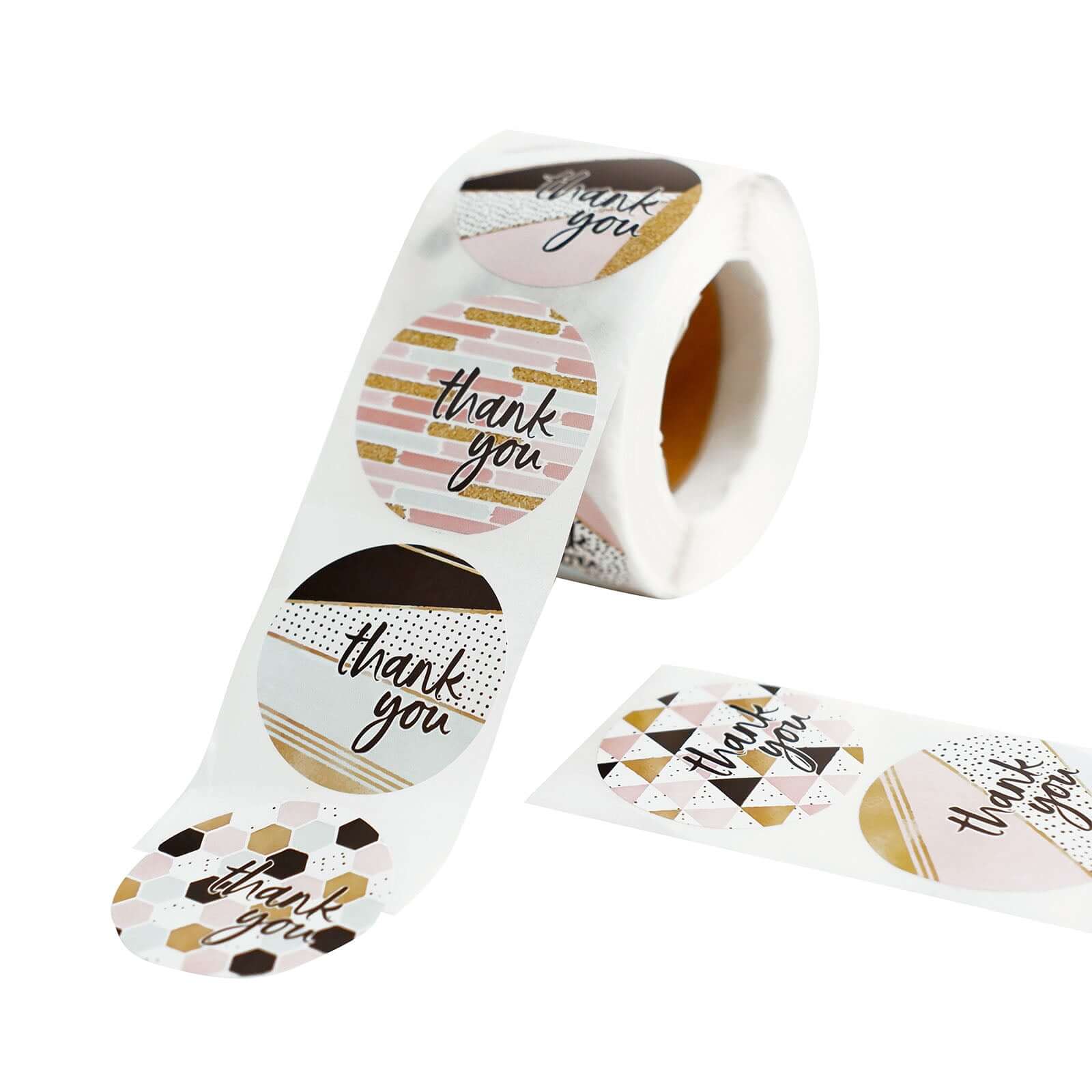 500pcs Thank You Black/White/Gold/Pink Glam Stickers Roll, Labels For DIY Envelope Seal Assorted Geometric Design - Round 1.5" - Image 6