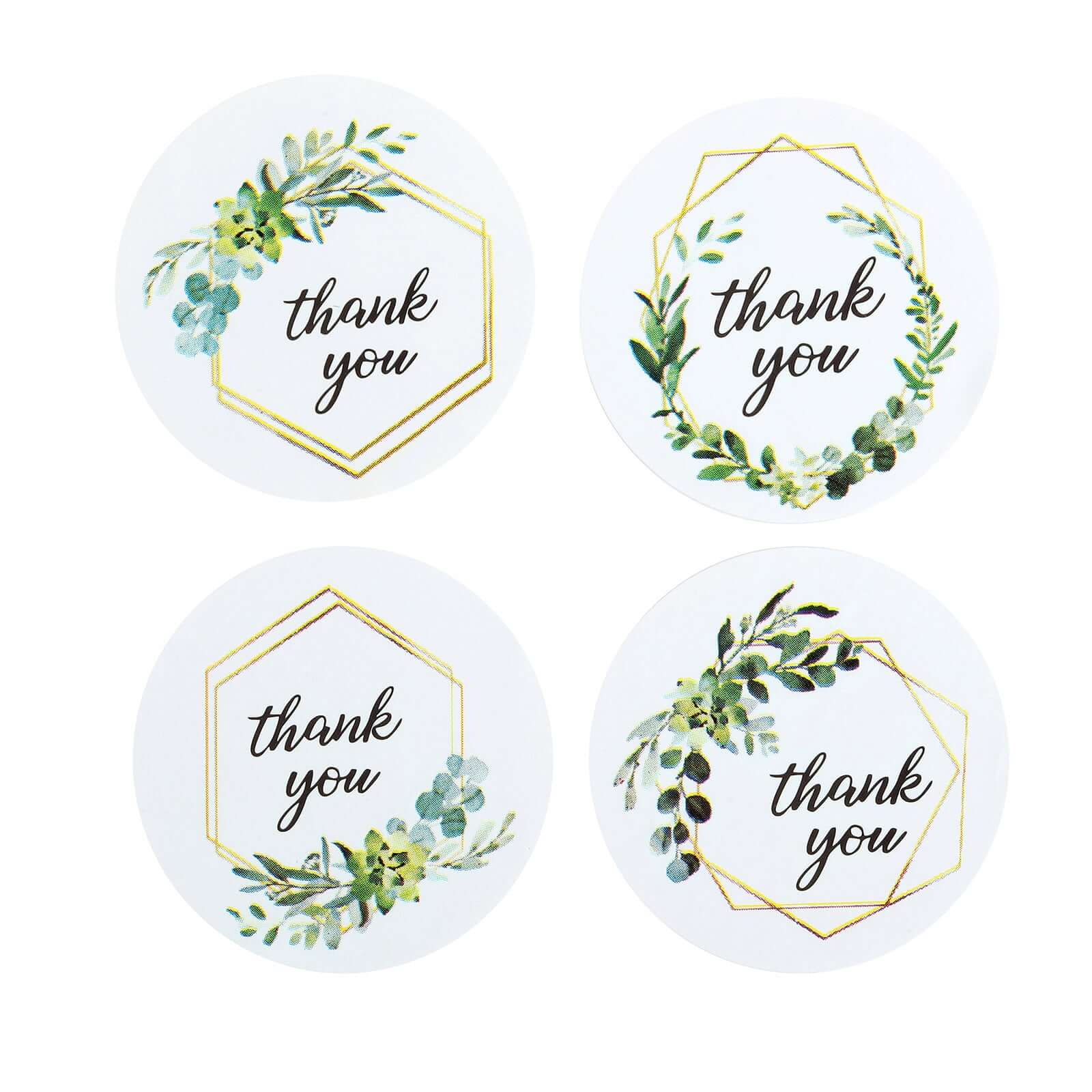 500pcs Thank You Gold and Green Leaf Frame Stickers Roll Décor, Labels and Seals For DIY Envelope - Round 1.5"