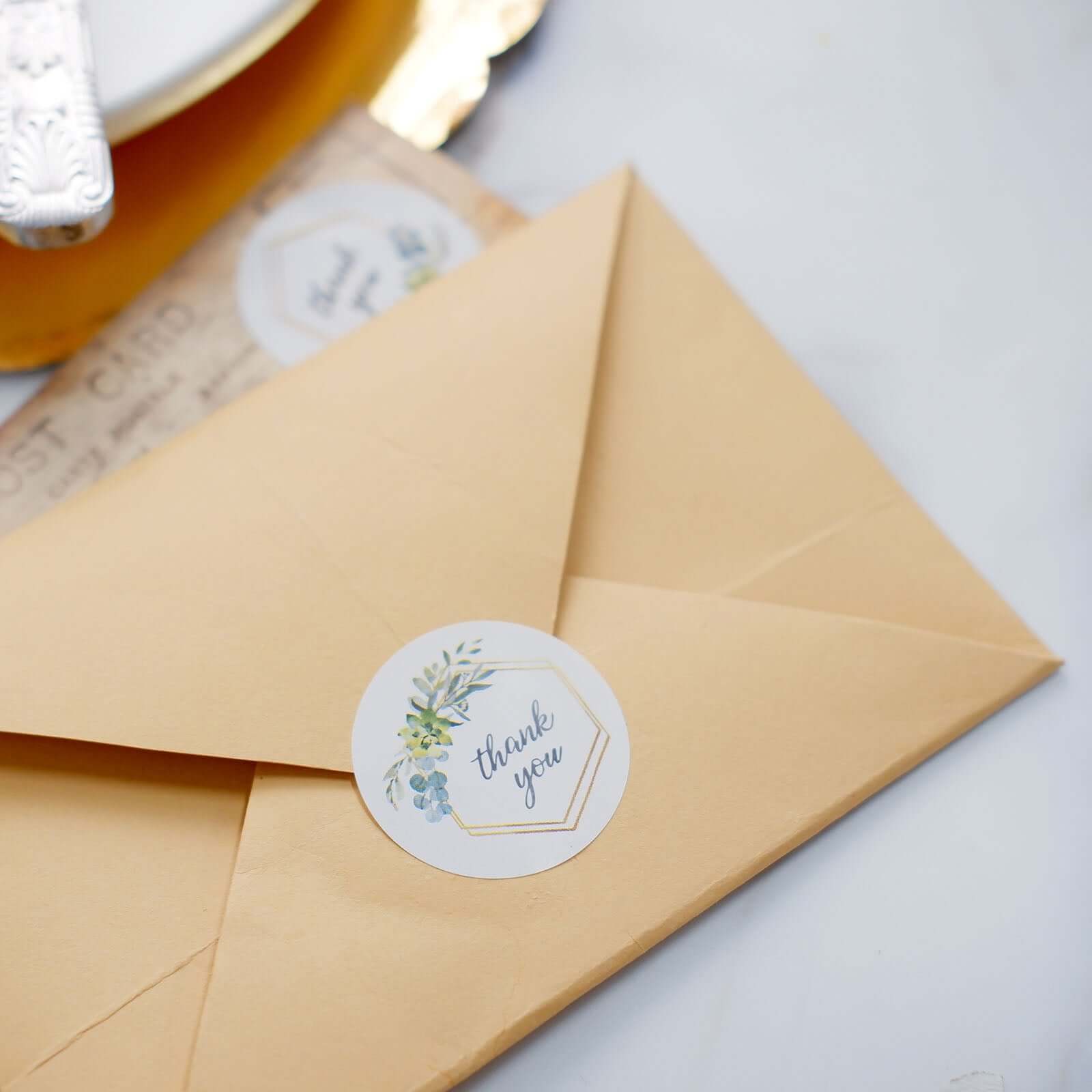 500pcs Thank You Gold and Green Leaf Frame Stickers Roll Décor, Labels and Seals For DIY Envelope - Round 1.5" - Image 14