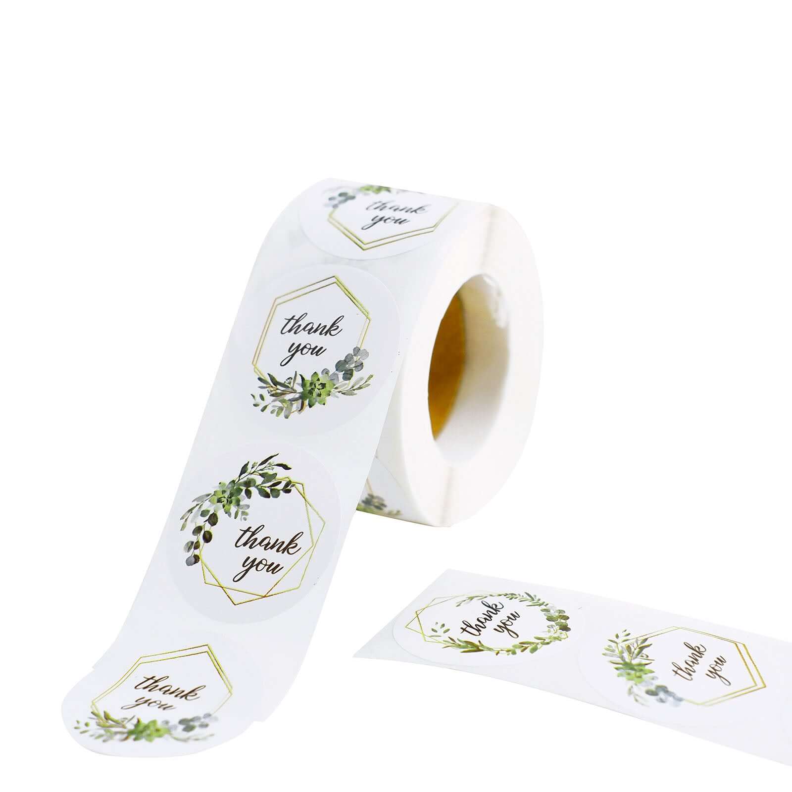 500pcs Thank You Gold and Green Leaf Frame Stickers Roll Décor, Labels and Seals For DIY Envelope - Round 1.5" - Image 6