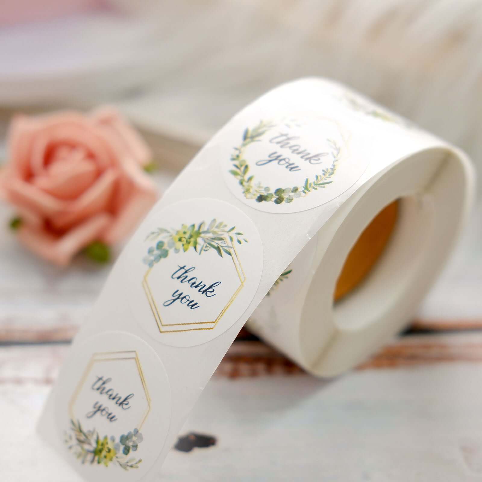 500pcs Thank You Gold and Green Leaf Frame Stickers Roll Décor, Labels and Seals For DIY Envelope - Round 1.5" - Image 8