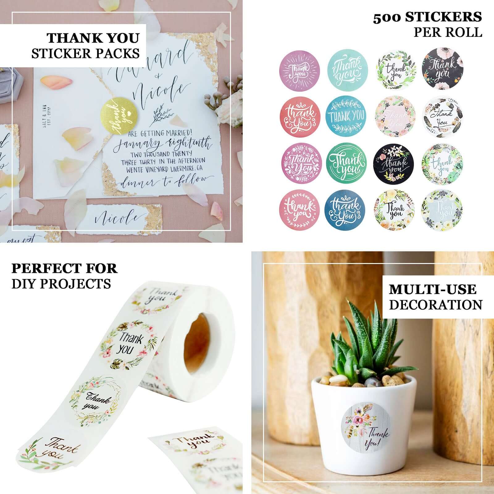 500pcs Thank You Gold Foil Text On Black Stickers Roll Décor Labels and Seals for DIY Envelope - Round 1.5" - Image 4
