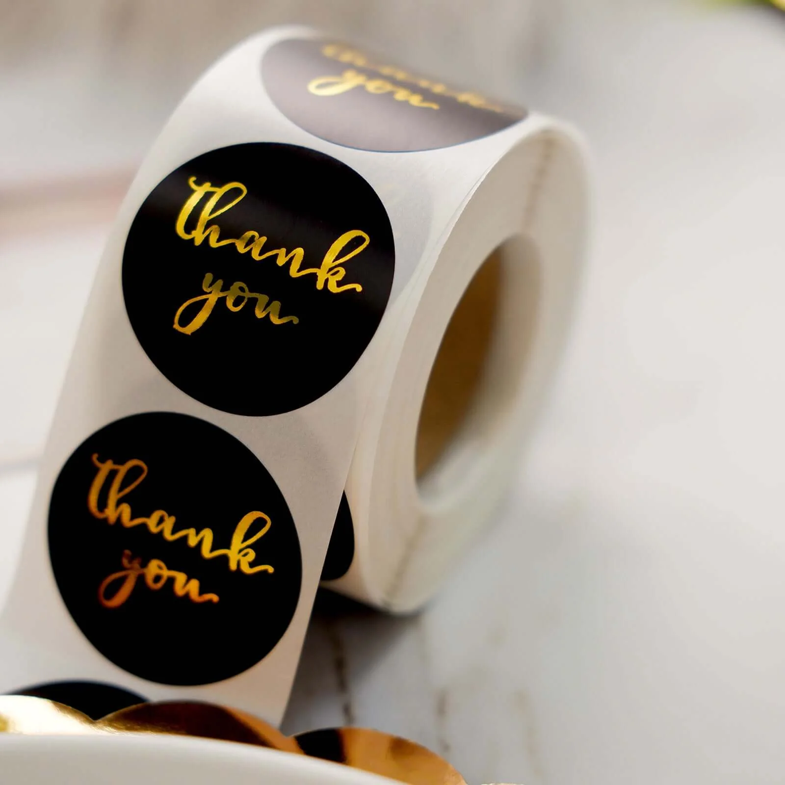 500pcs Thank You Gold Foil Text On Black Stickers Roll Décor Labels and Seals for DIY Envelope - Round 1.5" - Image 8
