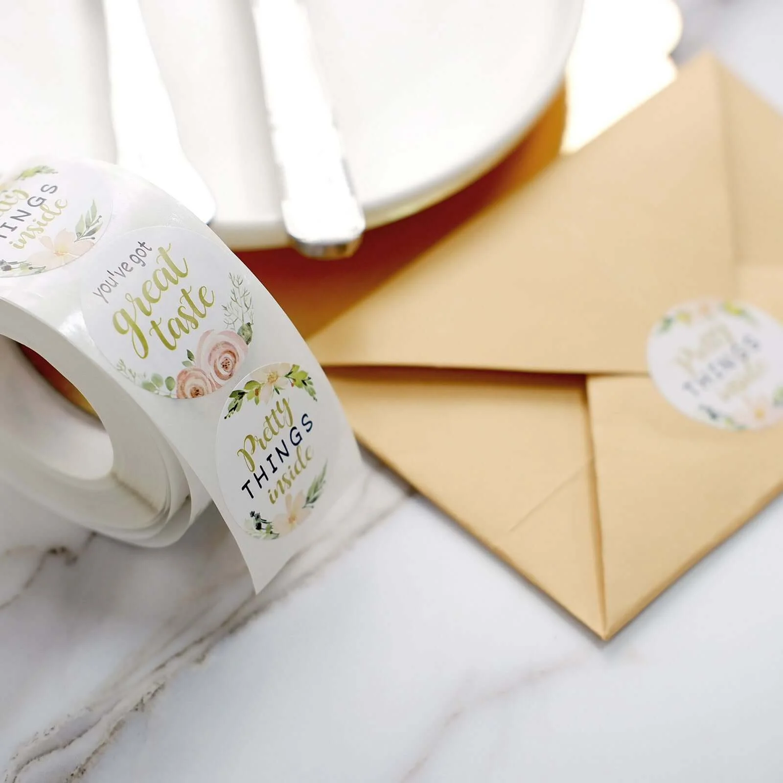 500pcs Thank You Themed Assorted Text Floral Stickers Roll, Labels For DIY Envelope Seal - Round 1.5" - Image 16