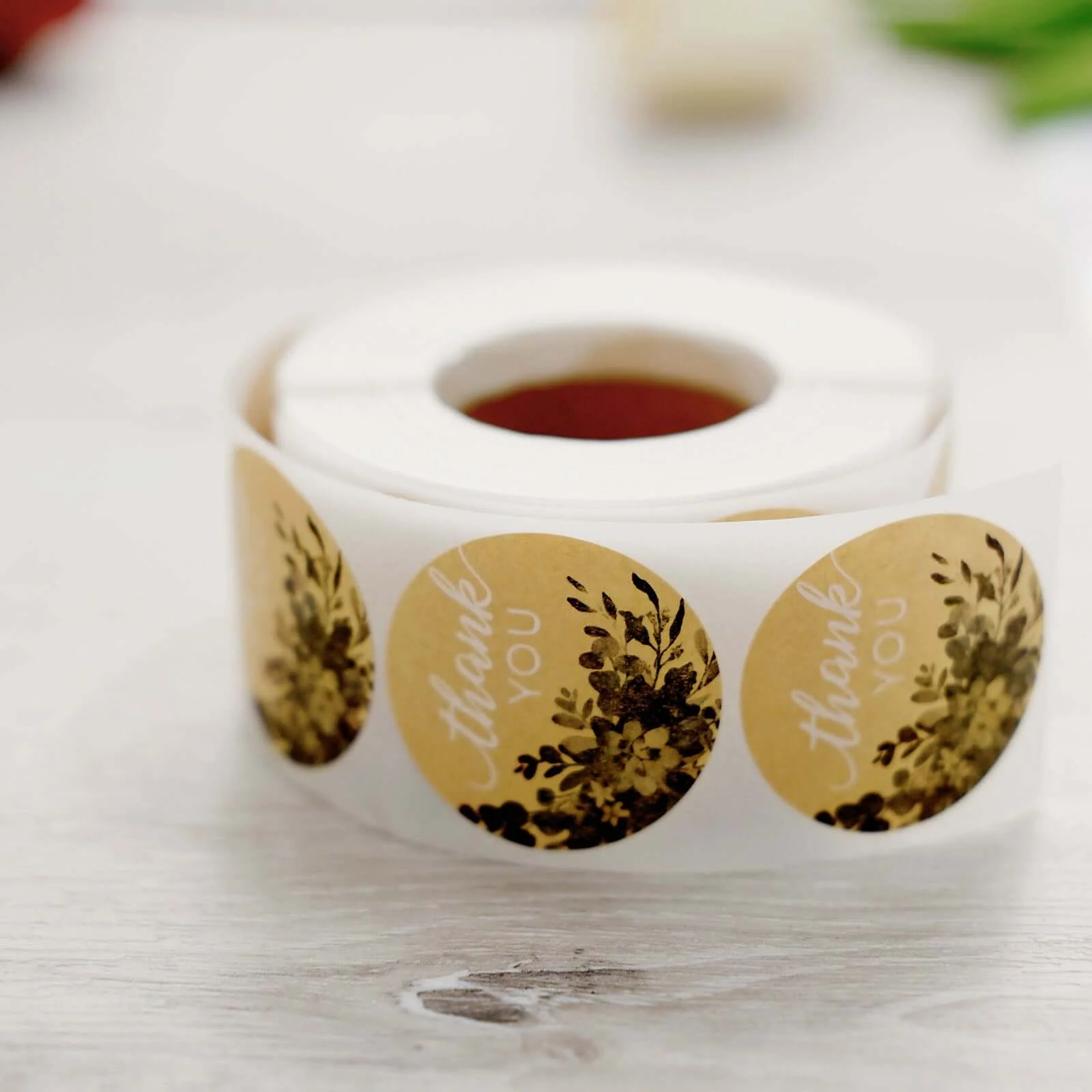 500pcs Thank You White Text With Natural Greenery Stickers Roll Décor Labels and Seals for DIY Envelope - Round 1.5" - Image 2