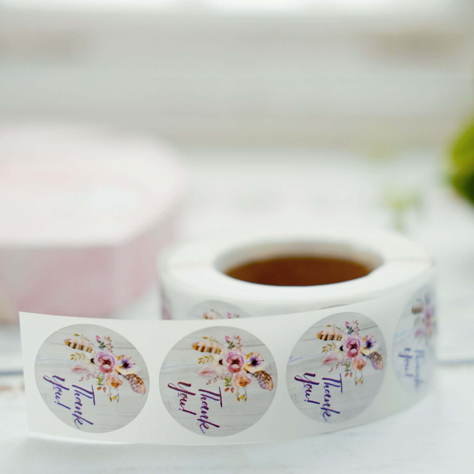 500pcs Thank You Rustic Floral Boho Chic Stickers Roll, Labels For DIY Envelope Seal - Round 1" - Image 12