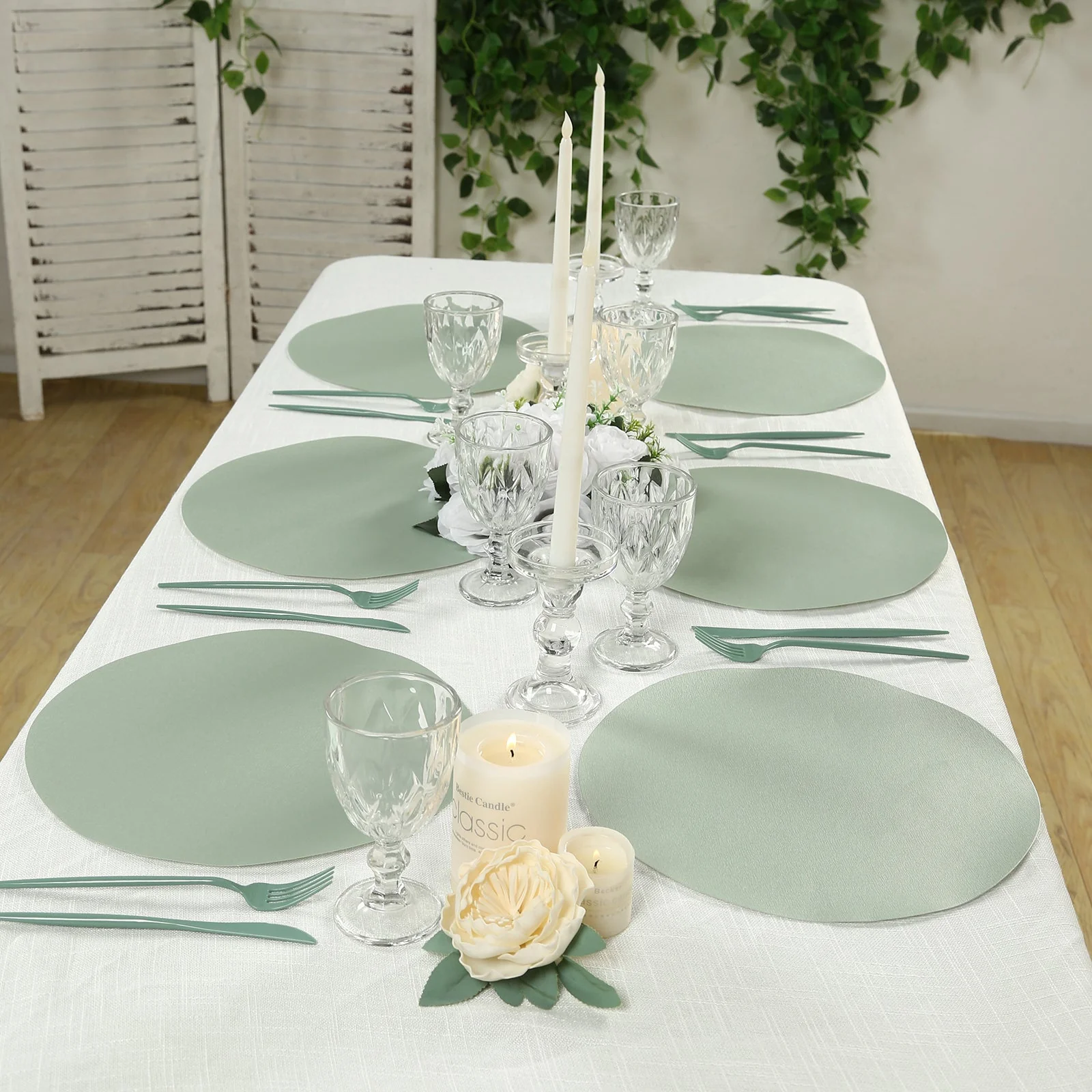 50 Pack Disposable Paper Placemats 13" Round – Sage Green Cardboard Dining Table Mats, 120 GSM - Image 5