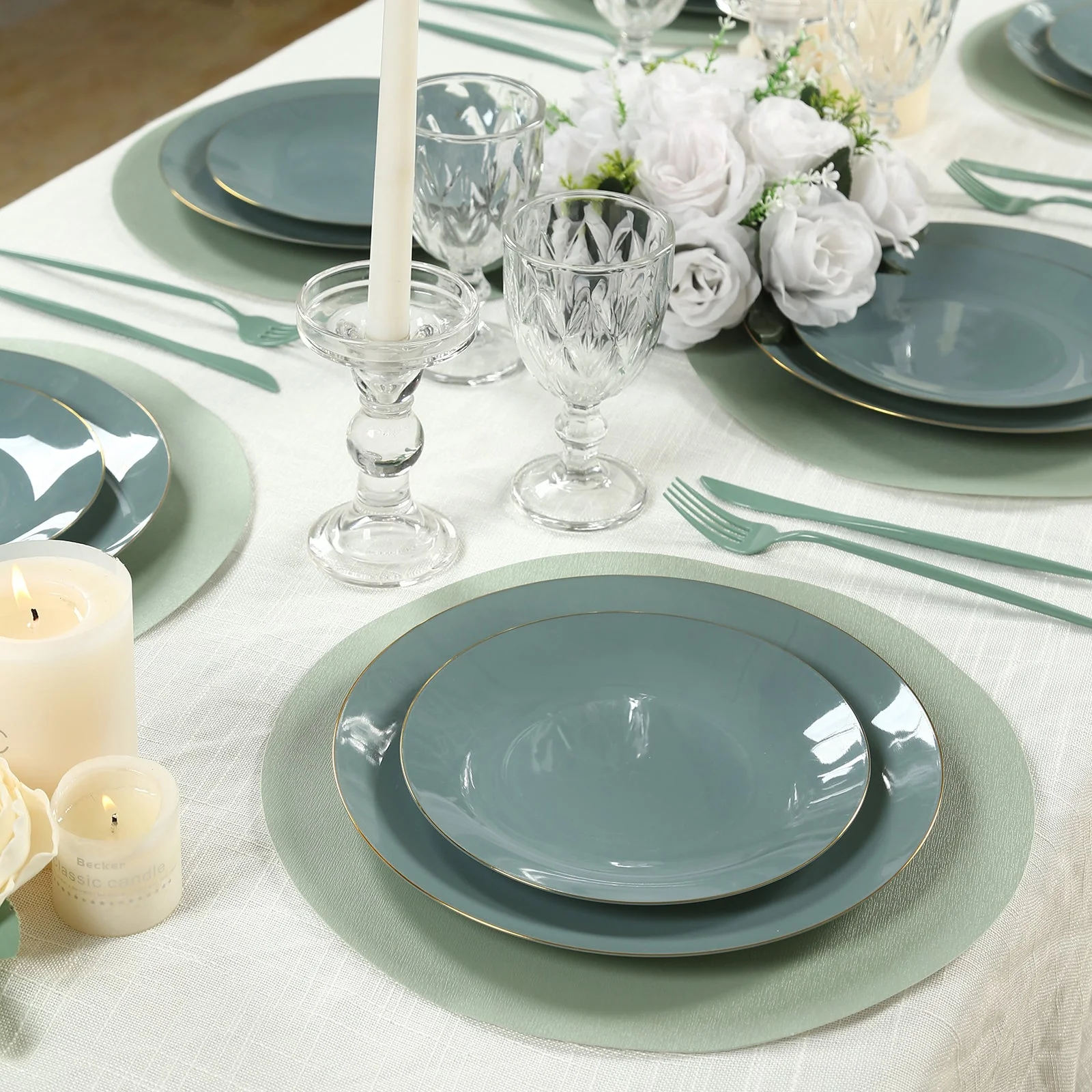 50 Pack Disposable Paper Placemats 13" Round – Sage Green Cardboard Dining Table Mats, 120 GSM - Image 8