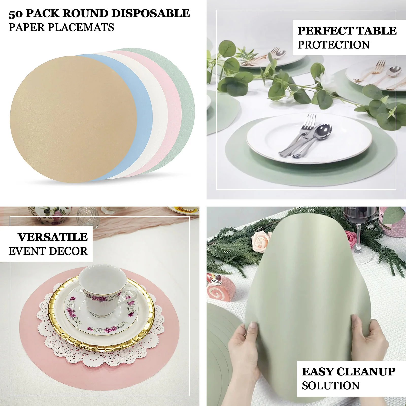 50 Pack Disposable Paper Placemats 13" Round – Taupe Cardboard Dining Table Mats, 120 GSM - Image 3