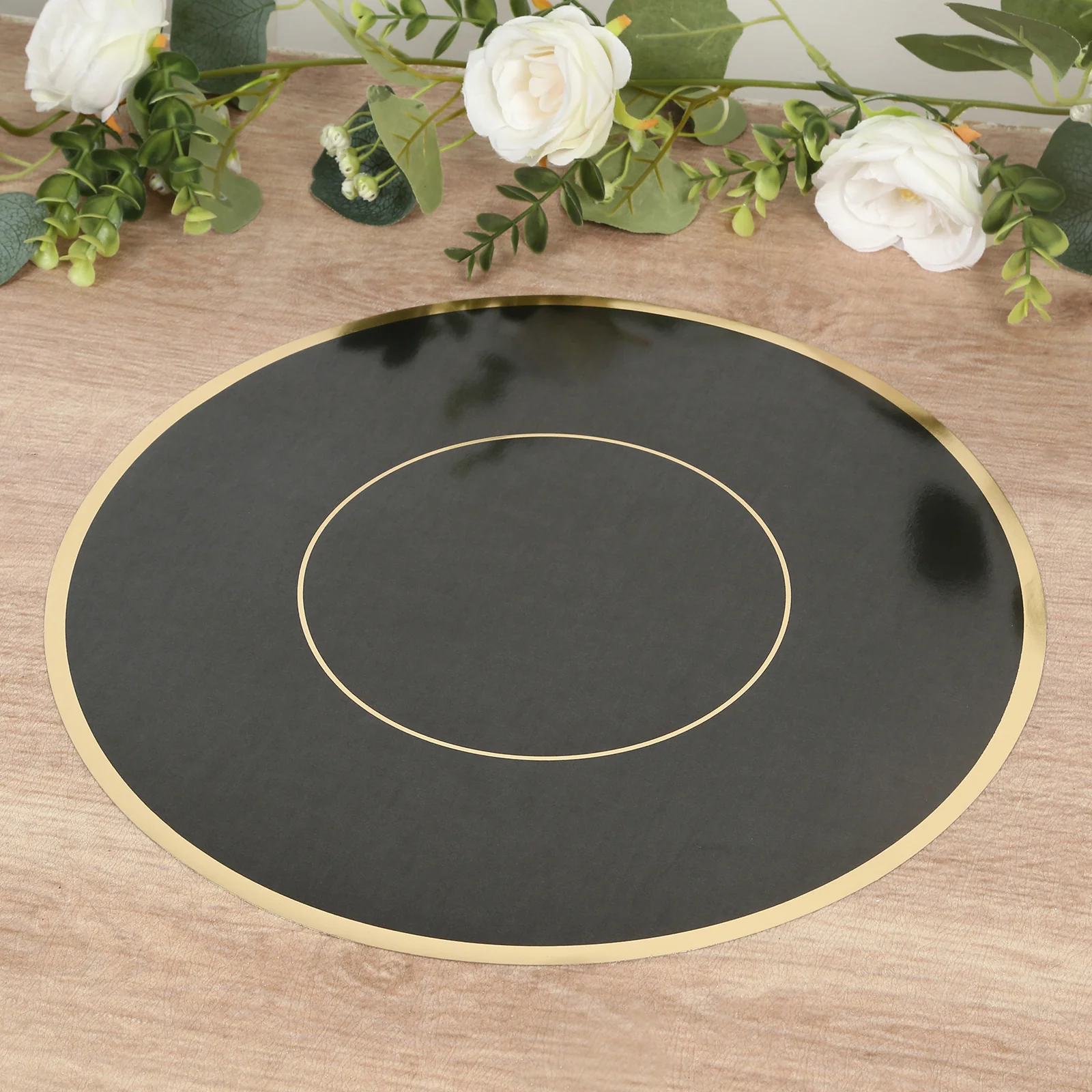 50 Pack Disposable Table Placemats 13" Round Black with Gold Rim – Cardboard Charger Plates for Elegant Table Settings, 128 GSM - Image 7