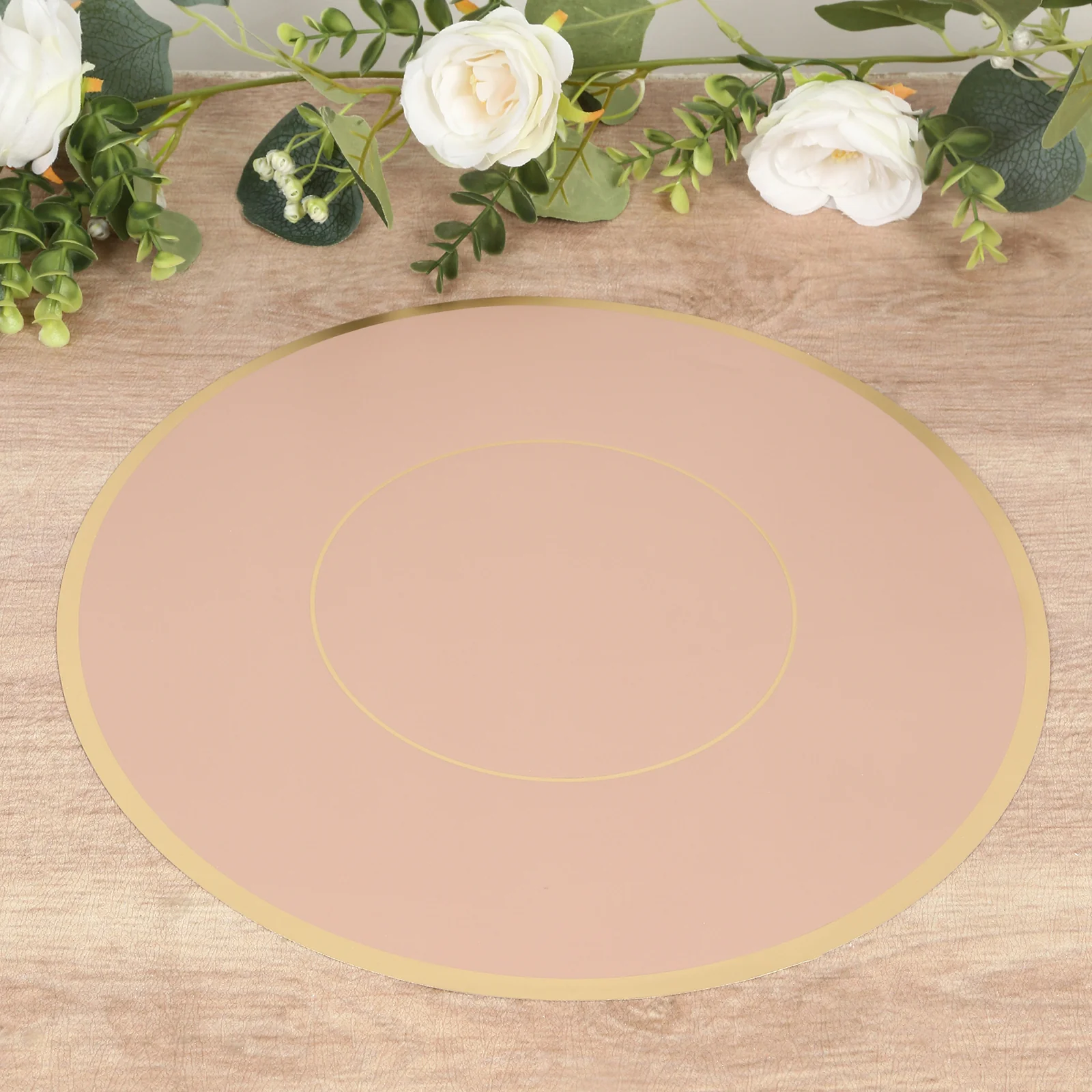 50 Pack Disposable Table Placemats 13" Round Dusty Rose with Gold Rim – Cardboard Charger Plates for Elegant Table Settings, 128 GSM - Image 7