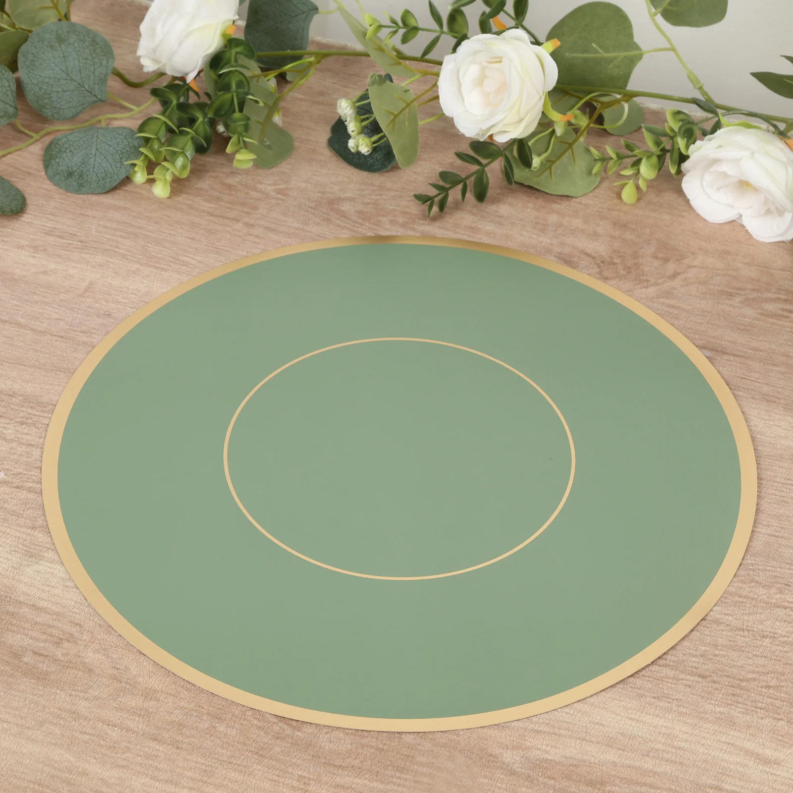 50 Pack Disposable Table Placemats 13" Round Sage Green with Gold Rim – Cardboard Charger Plates for Elegant Table Settings, 128 GSM - Image 7