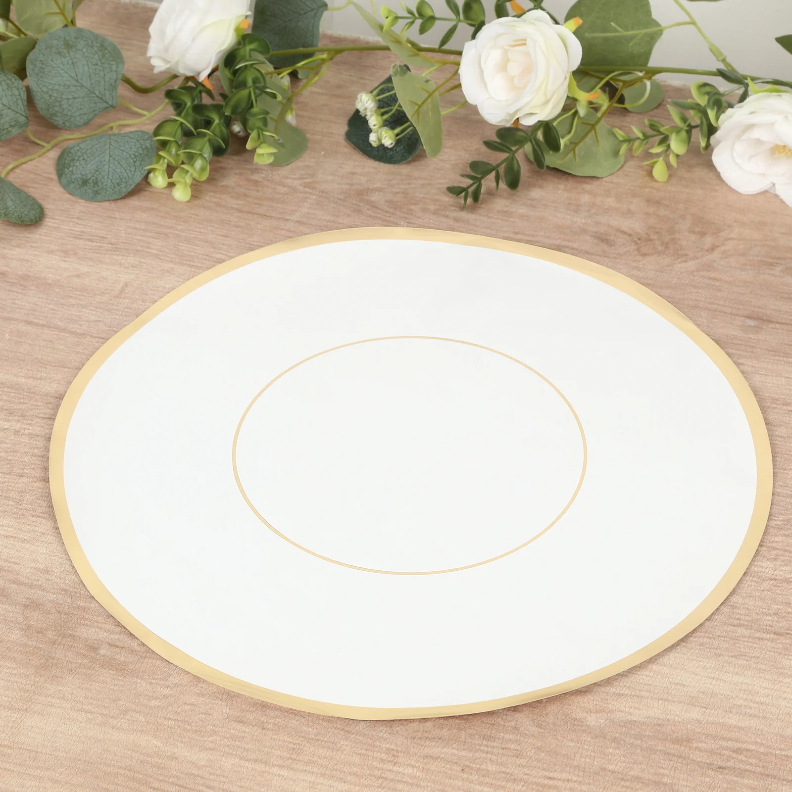 50 Pack Disposable Table Placemats 13" Round White with Gold Rim – Cardboard Charger Plates for Elegant Table Settings, 128 GSM - Image 7