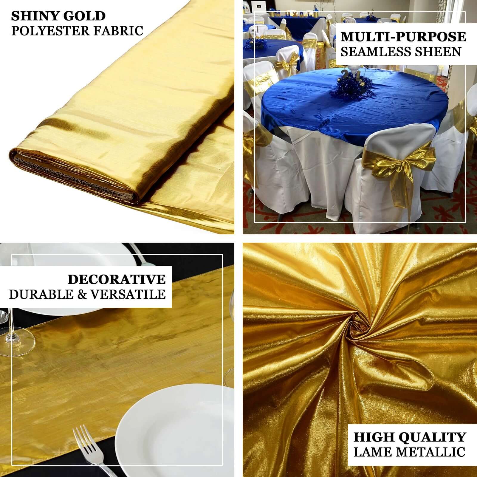 Shiny Metallic Gold Polyester Lame Fabric Bolt, DIY Craft Fabric Roll 54"x10 Yards - Image 4
